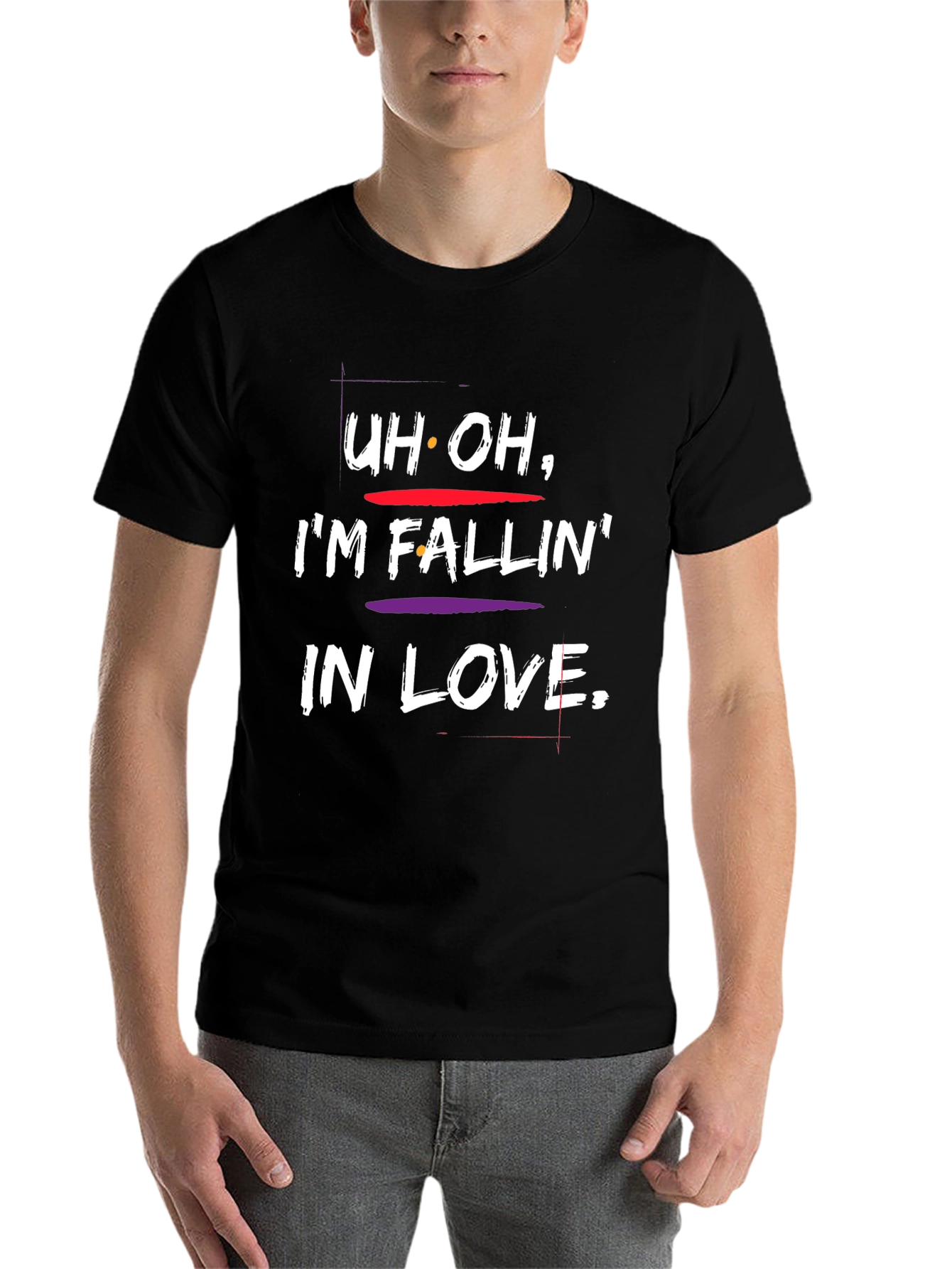 Black Uh Oh I'm Fallin' In Love T-Shirt view 7