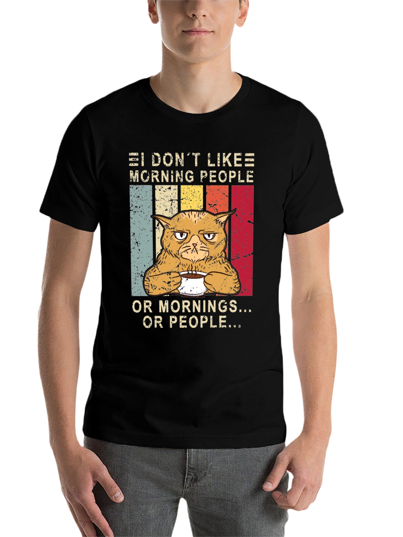Black Grumpy Cat "I Don't Like Morning People" Graphic Tee view 7
