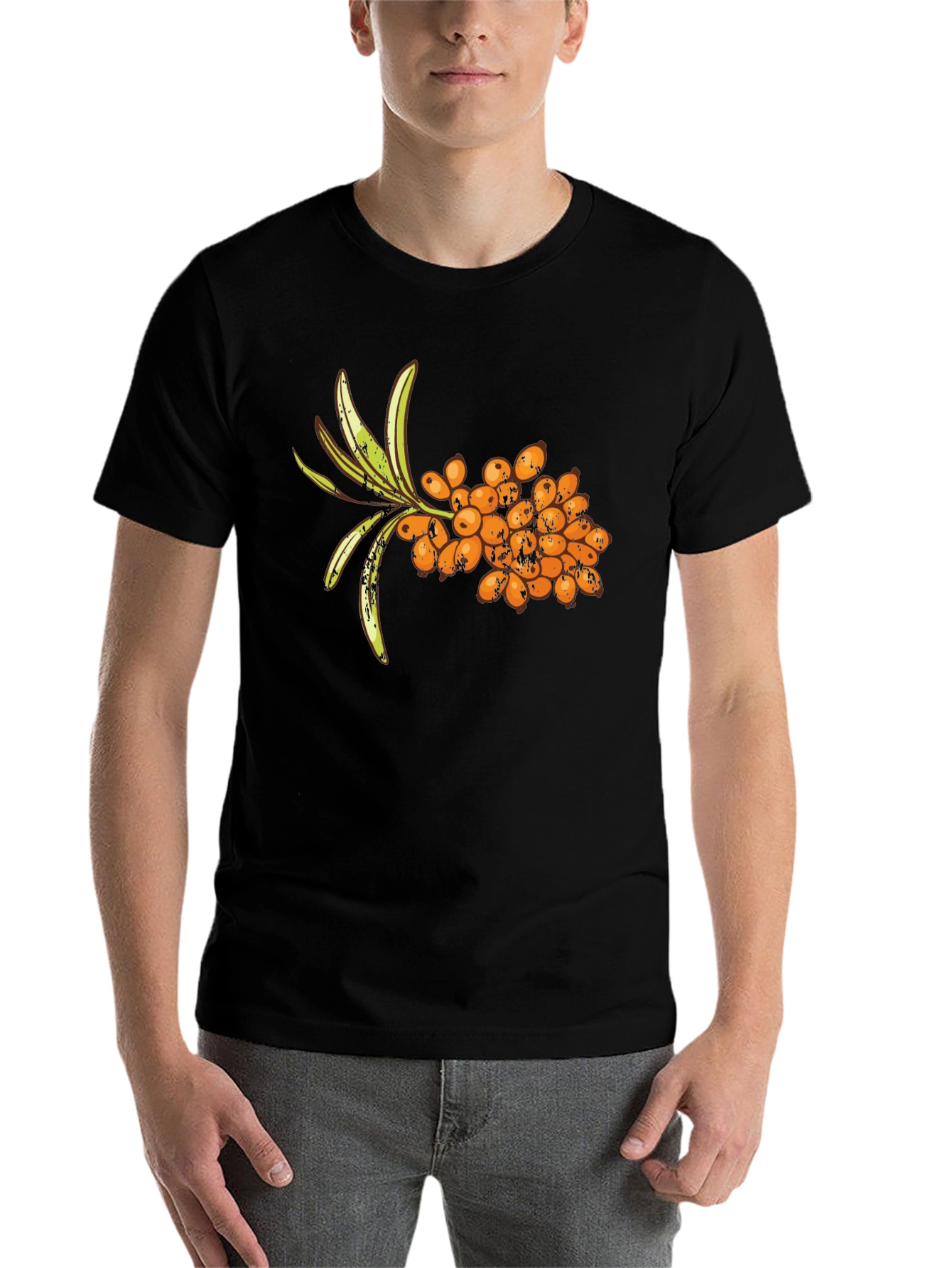 Black Sea Buckthorn Berry T-Shirt - Unique Fruit Design view 7