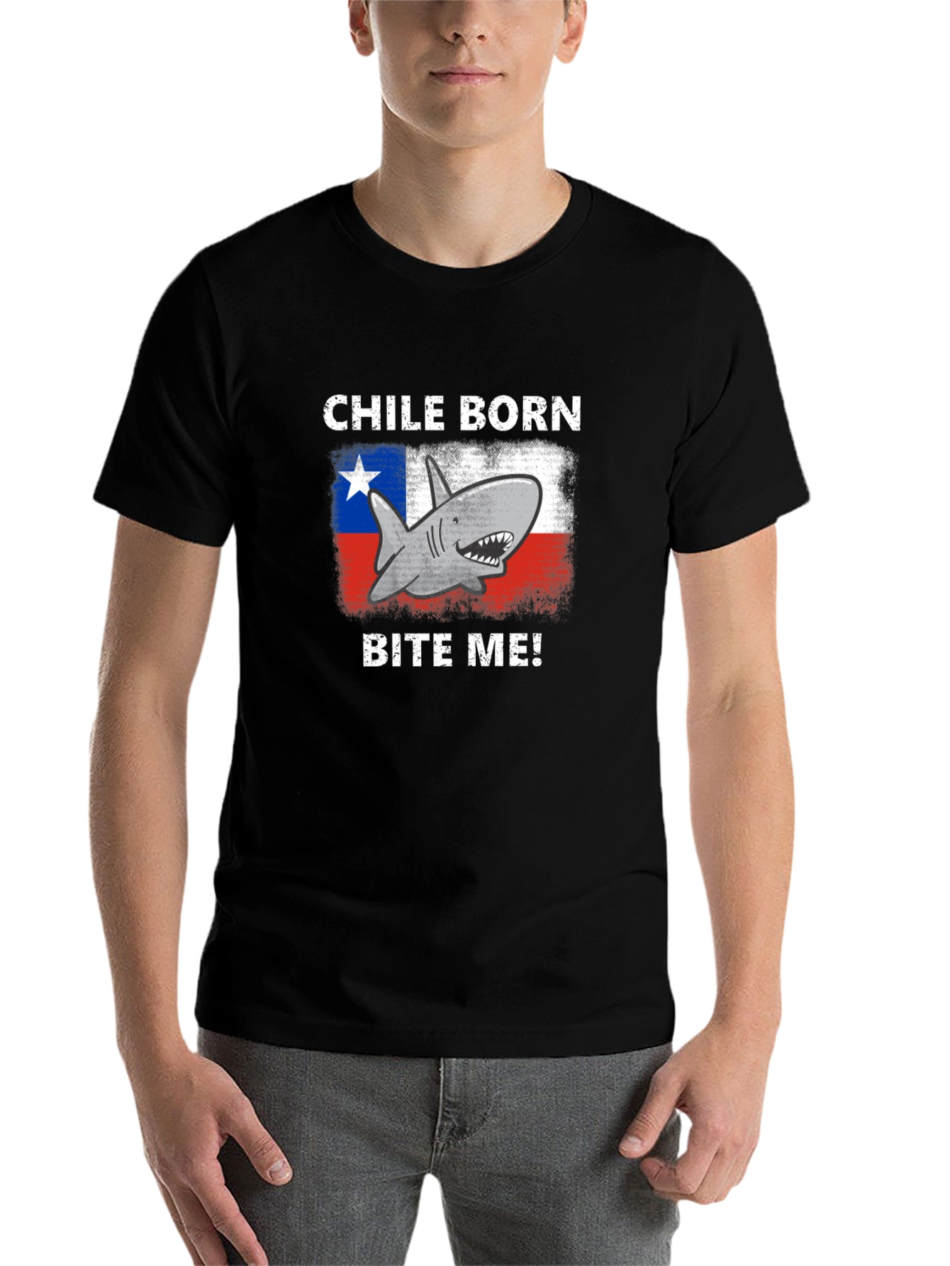 Black Chile Born Shark Bite Me! Graphic T-Shirt view 7