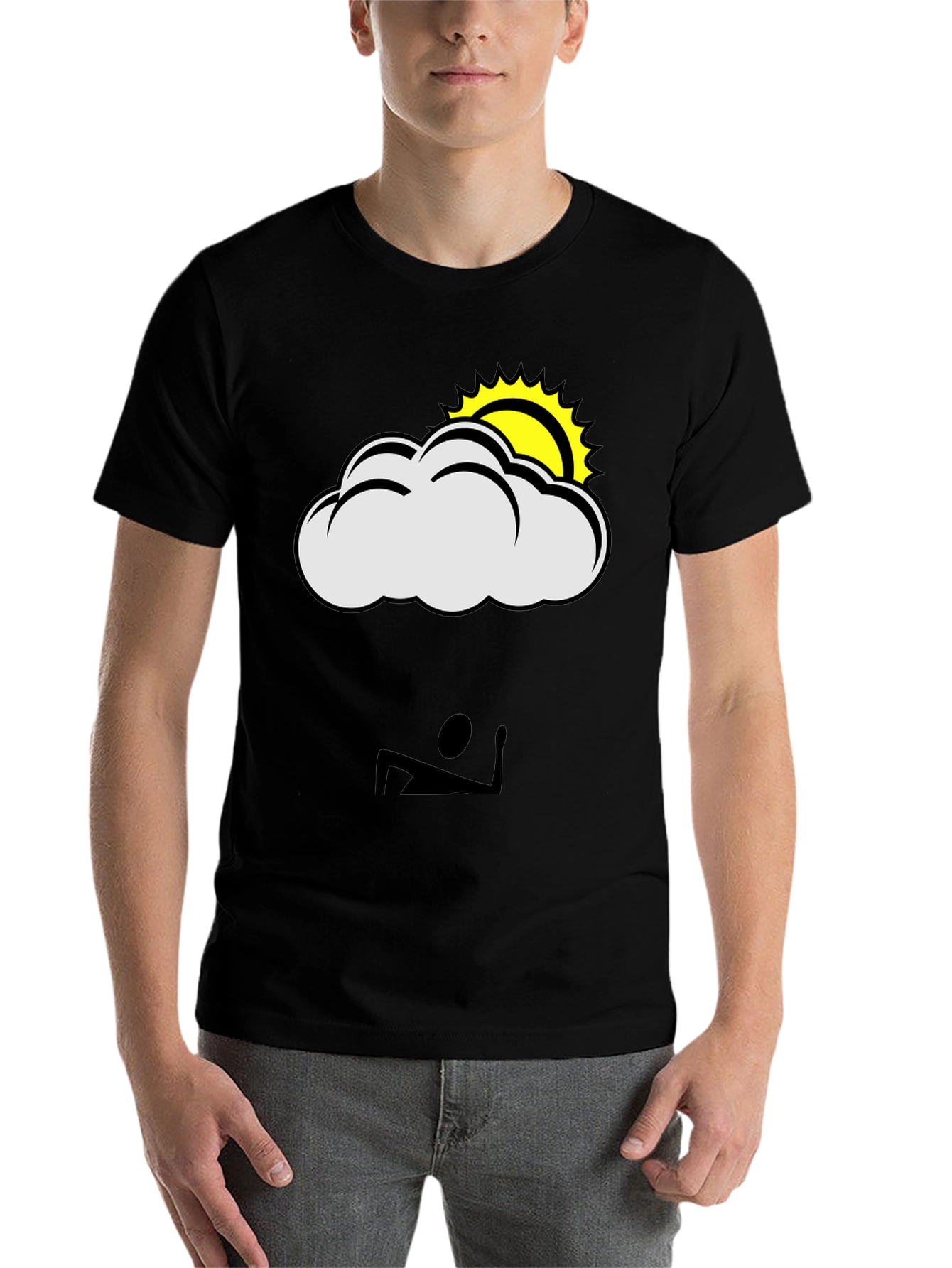 Black Cloud & Sun Graphic T-Shirt - Black Casual Tee view 7