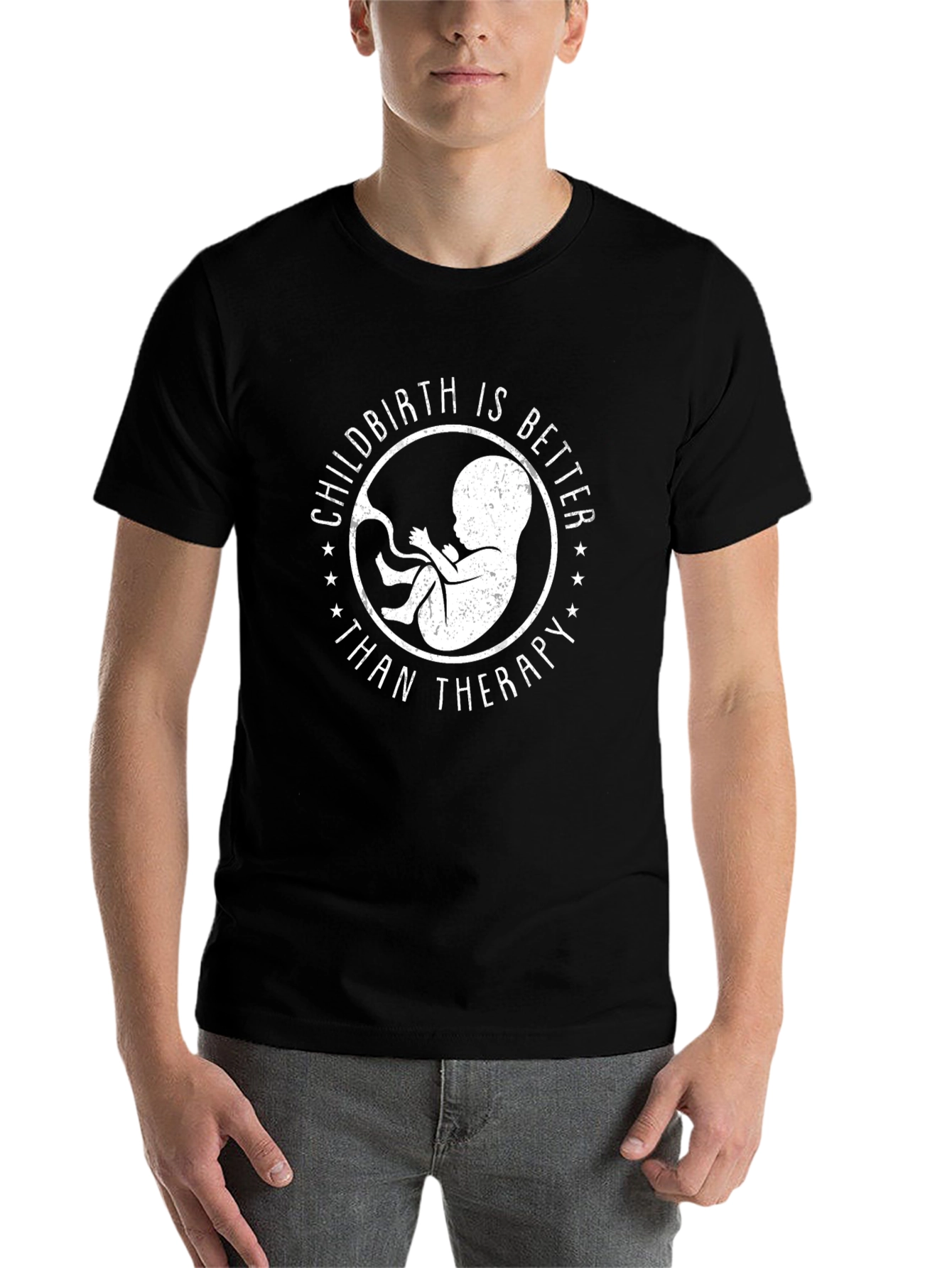 Black Childbirth Better Than Therapy Black Graphic Tee view 7