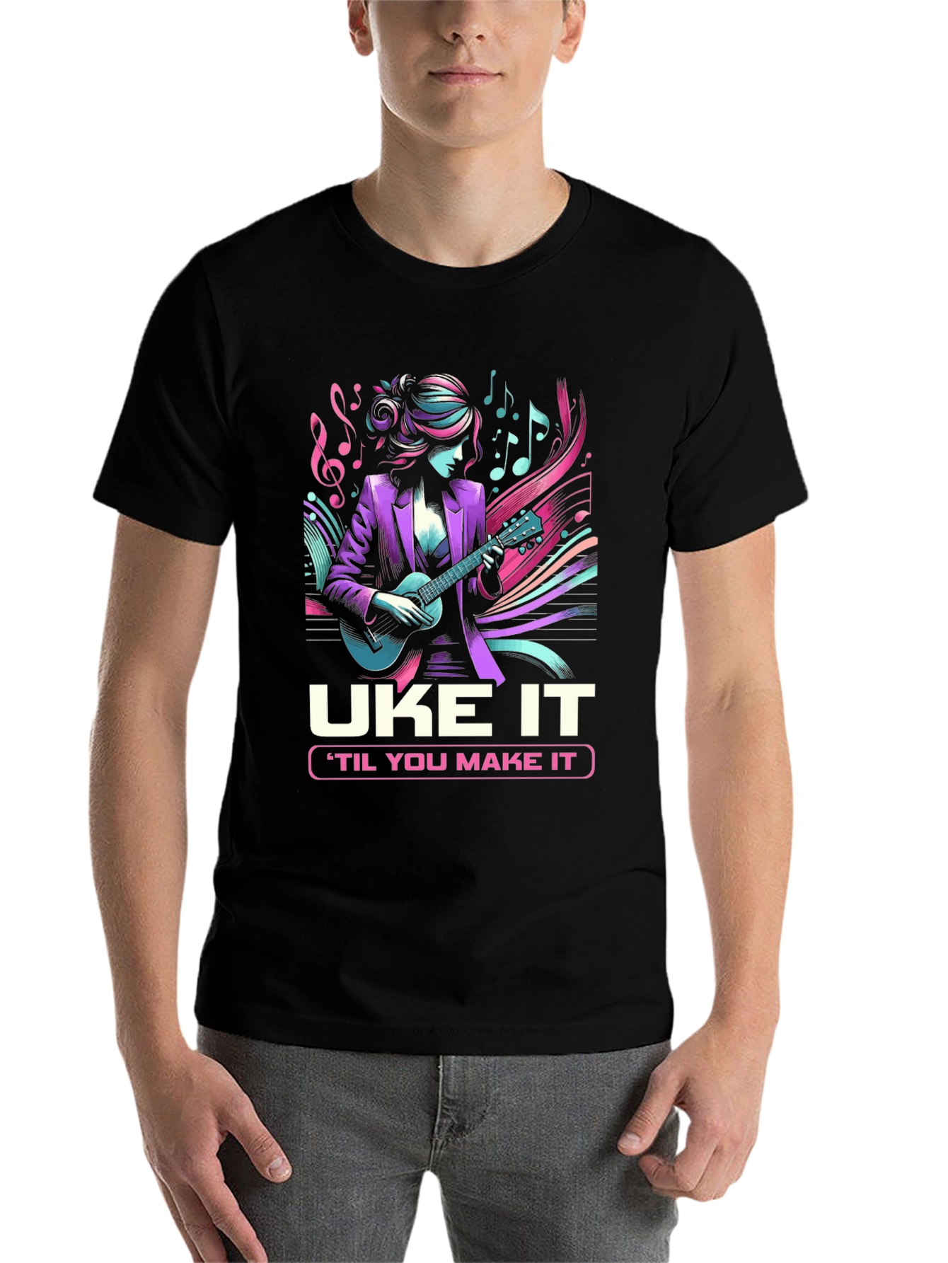 Black Uke It 'Til You Make It Graphic Tee view 7