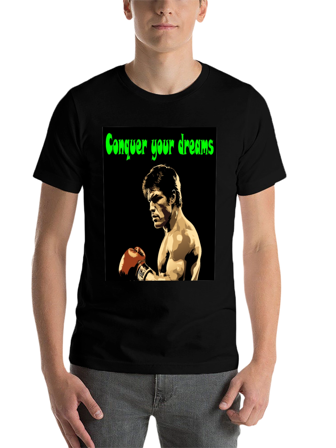 Black Conquer Your Dreams T-Shirt Boxing Legend Graphic Tee view 7
