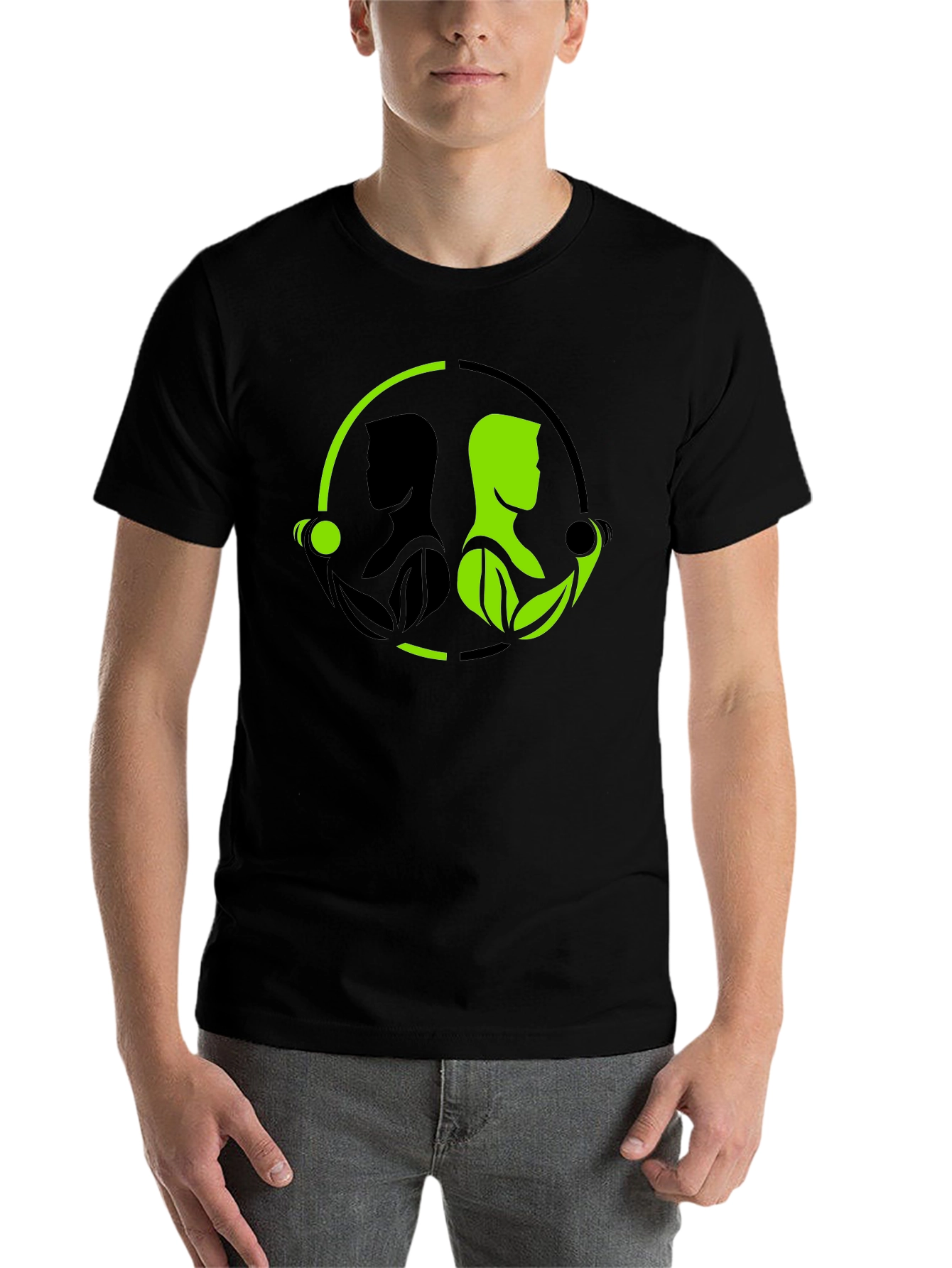 Black Nature Gym T-Shirt - Black Green Yin Yang Fitness view 7