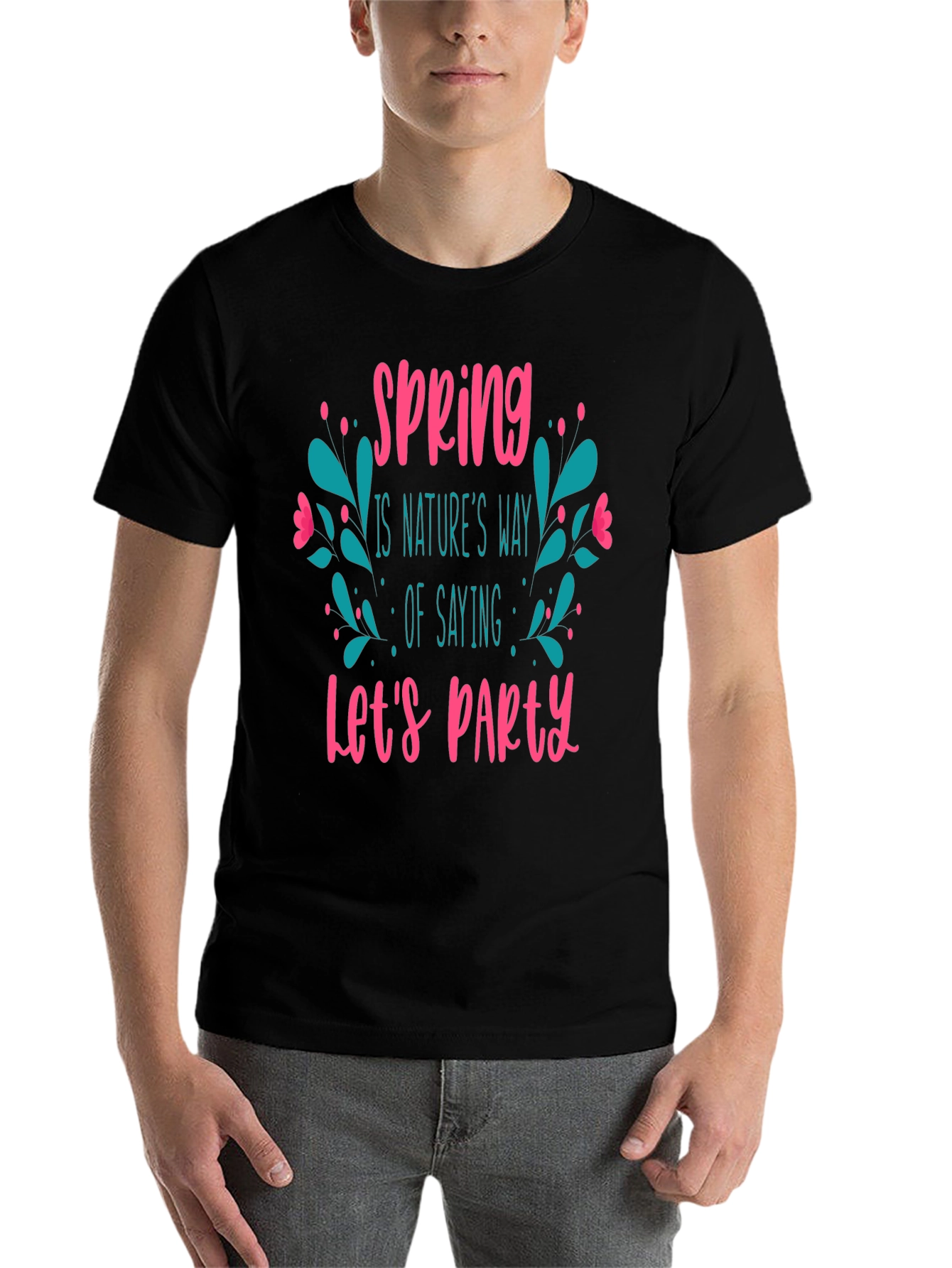 Black Spring Let's Party Black Graphic T-Shirt view 7