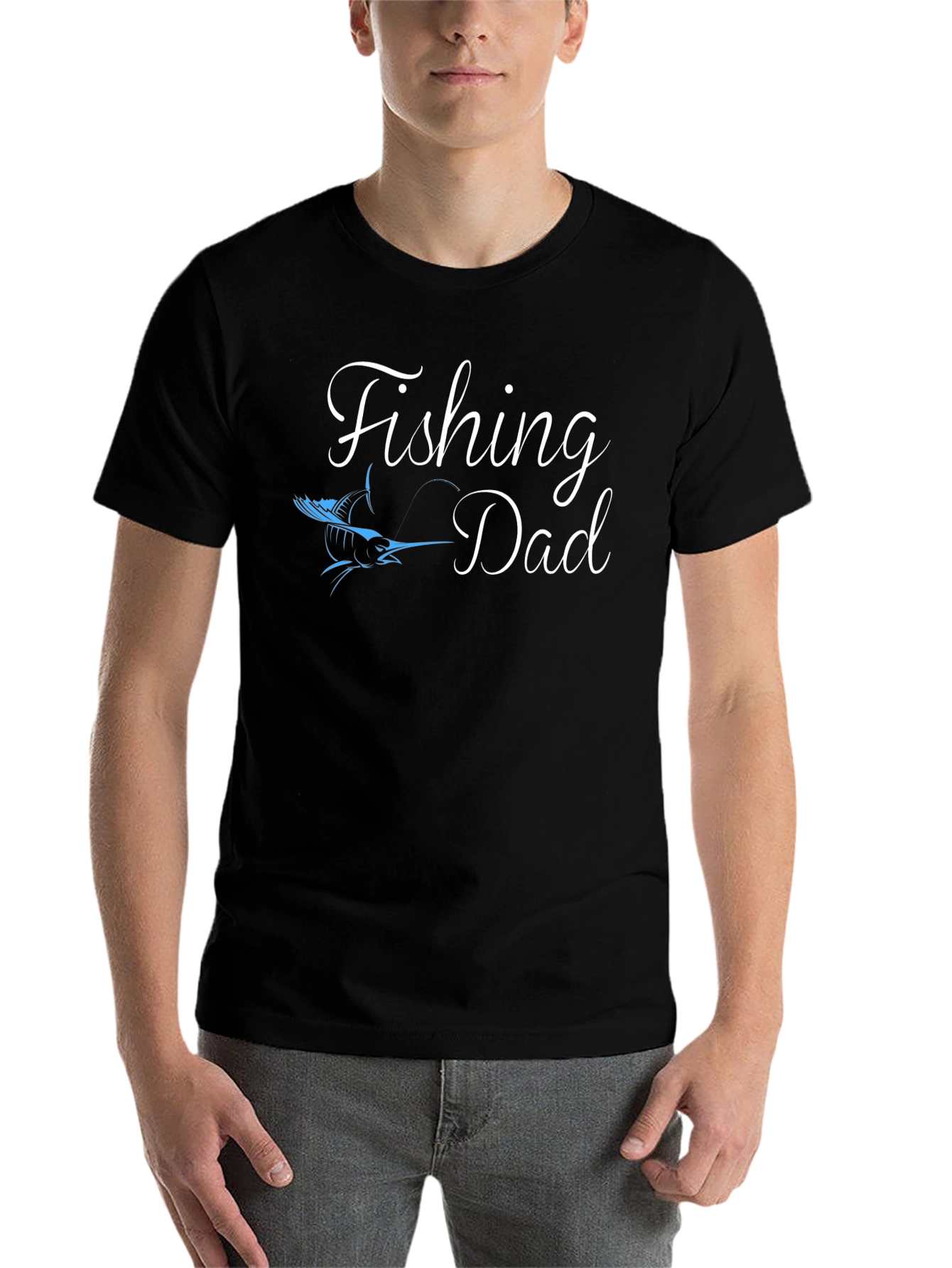 Black Fishing Dad T-Shirt - Black Tee with Fish Graphic view 7