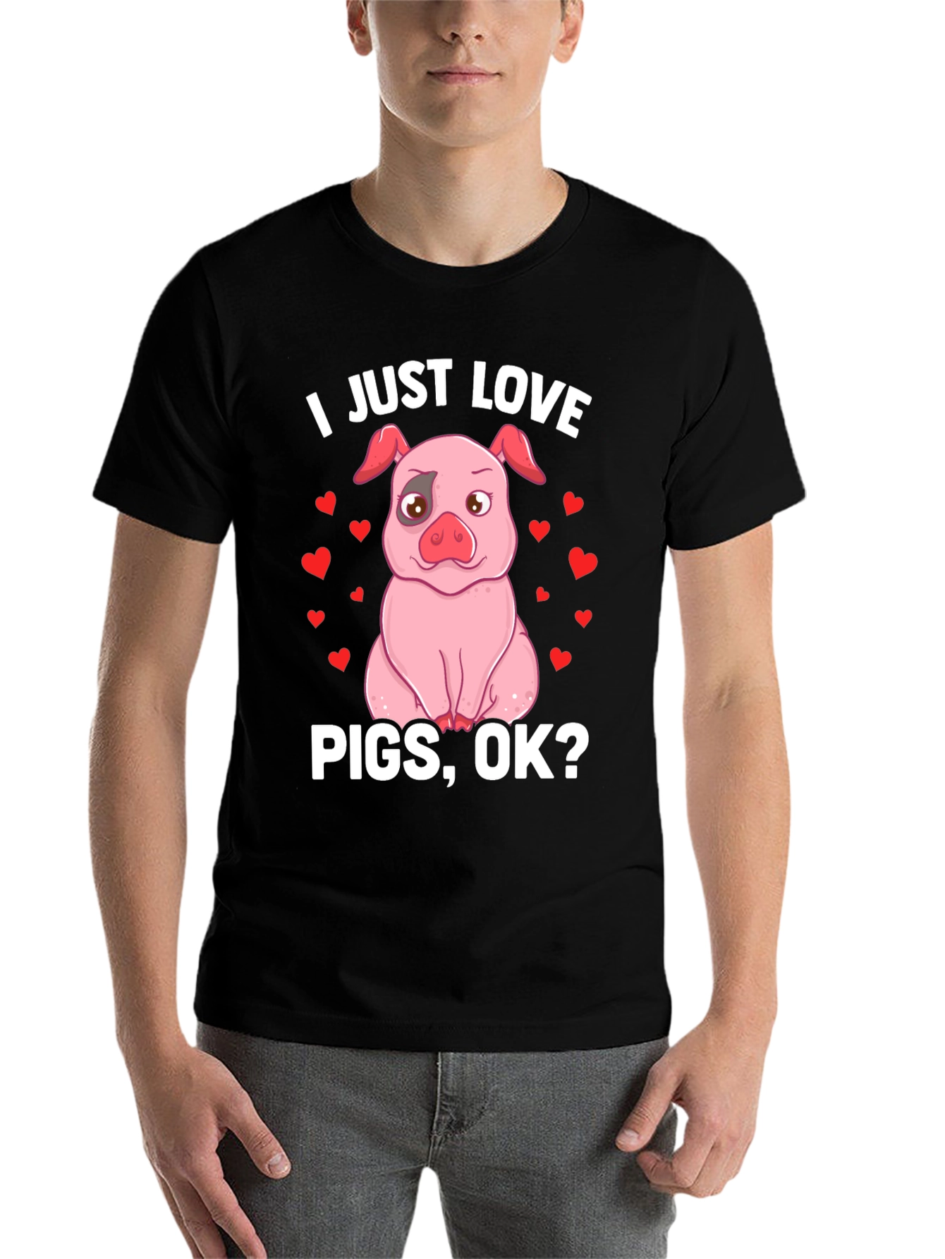 Black I Just Love Pigs, OK? Funny Pig T-Shirt view 7