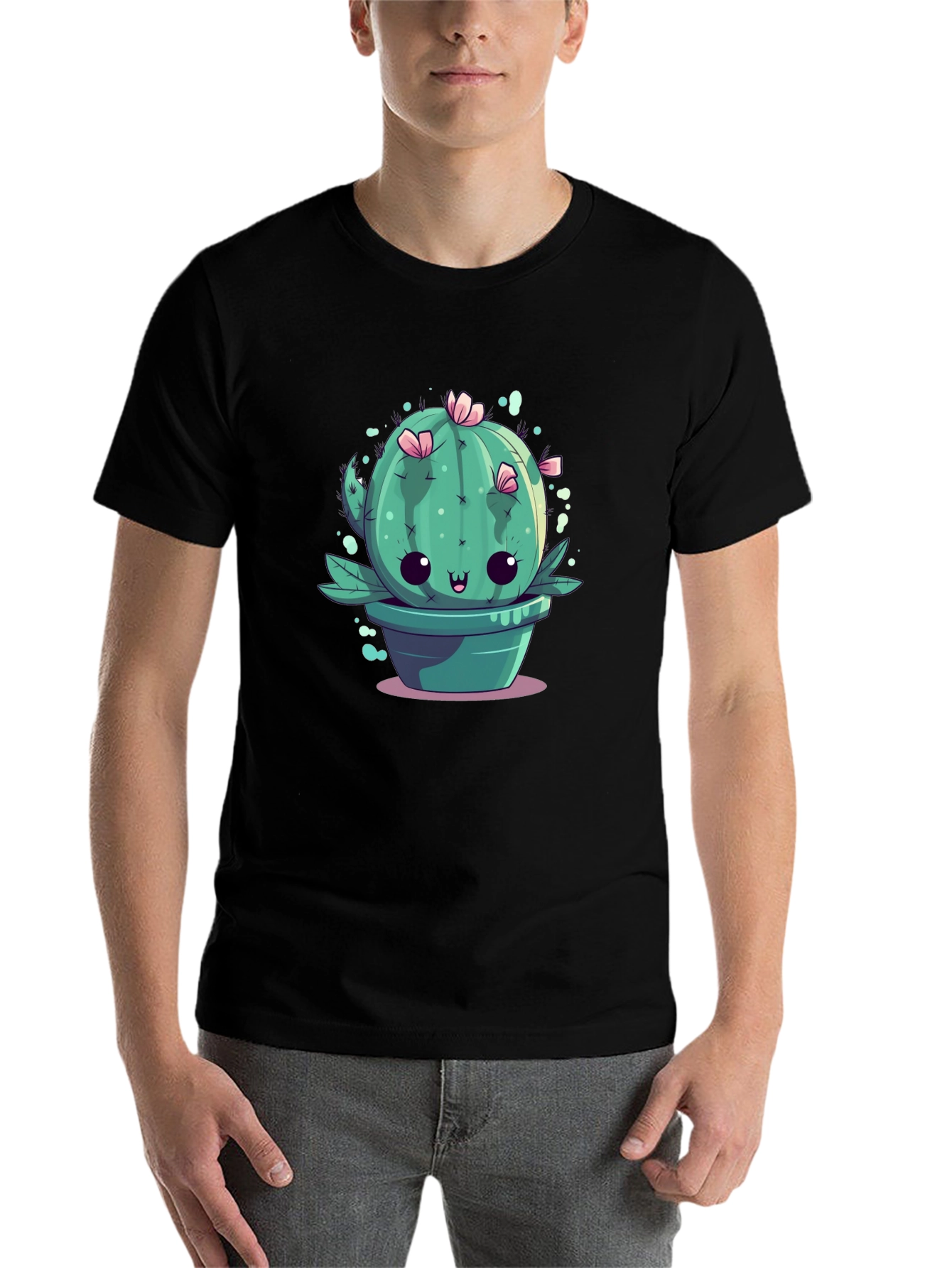 Black Kawaii Cactus Tee - Cute Plant Graphic T-Shirt view 7