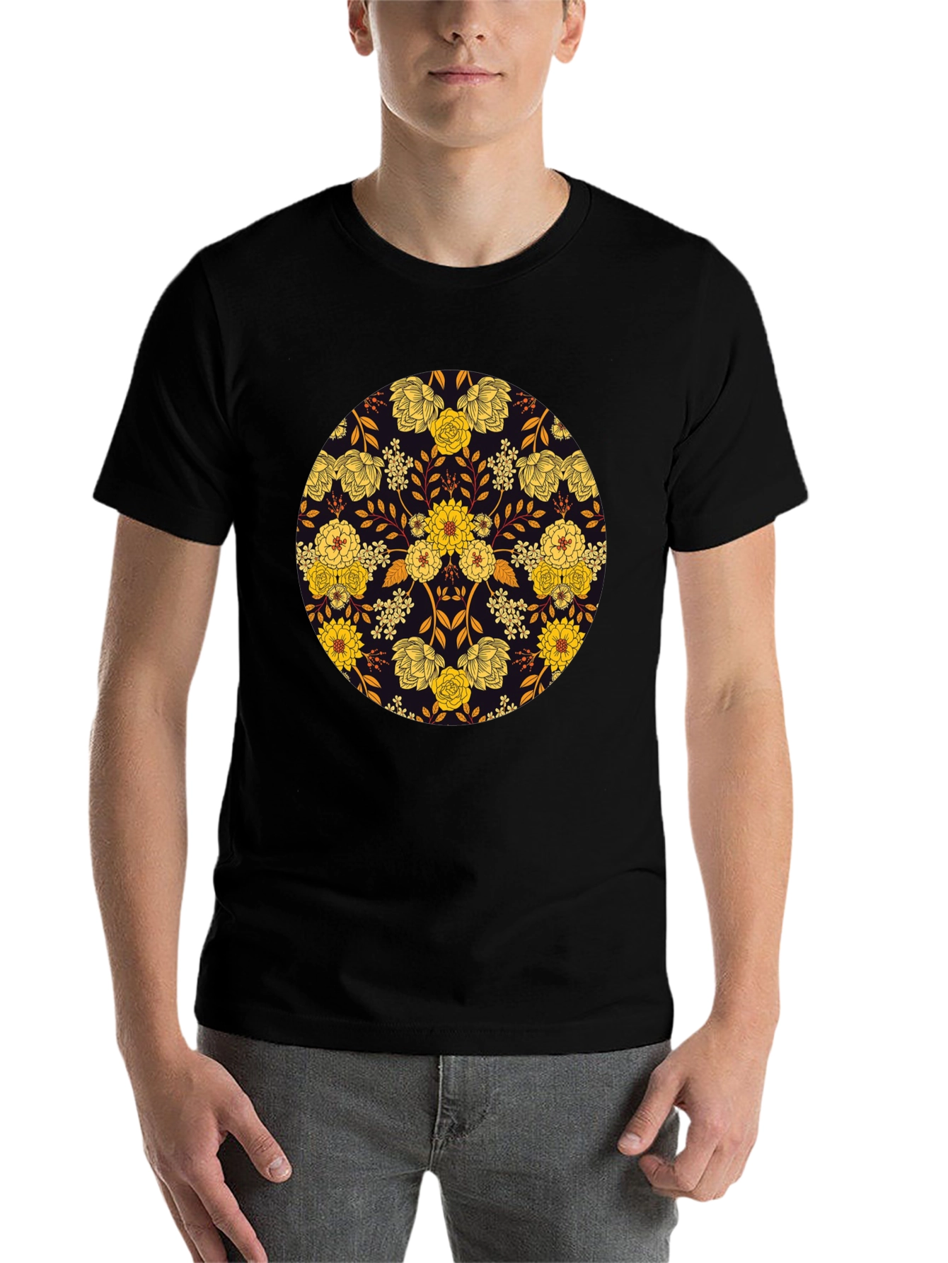Black Floral Mandala Graphic Tee - Stylish Men's T-Shirt view 7