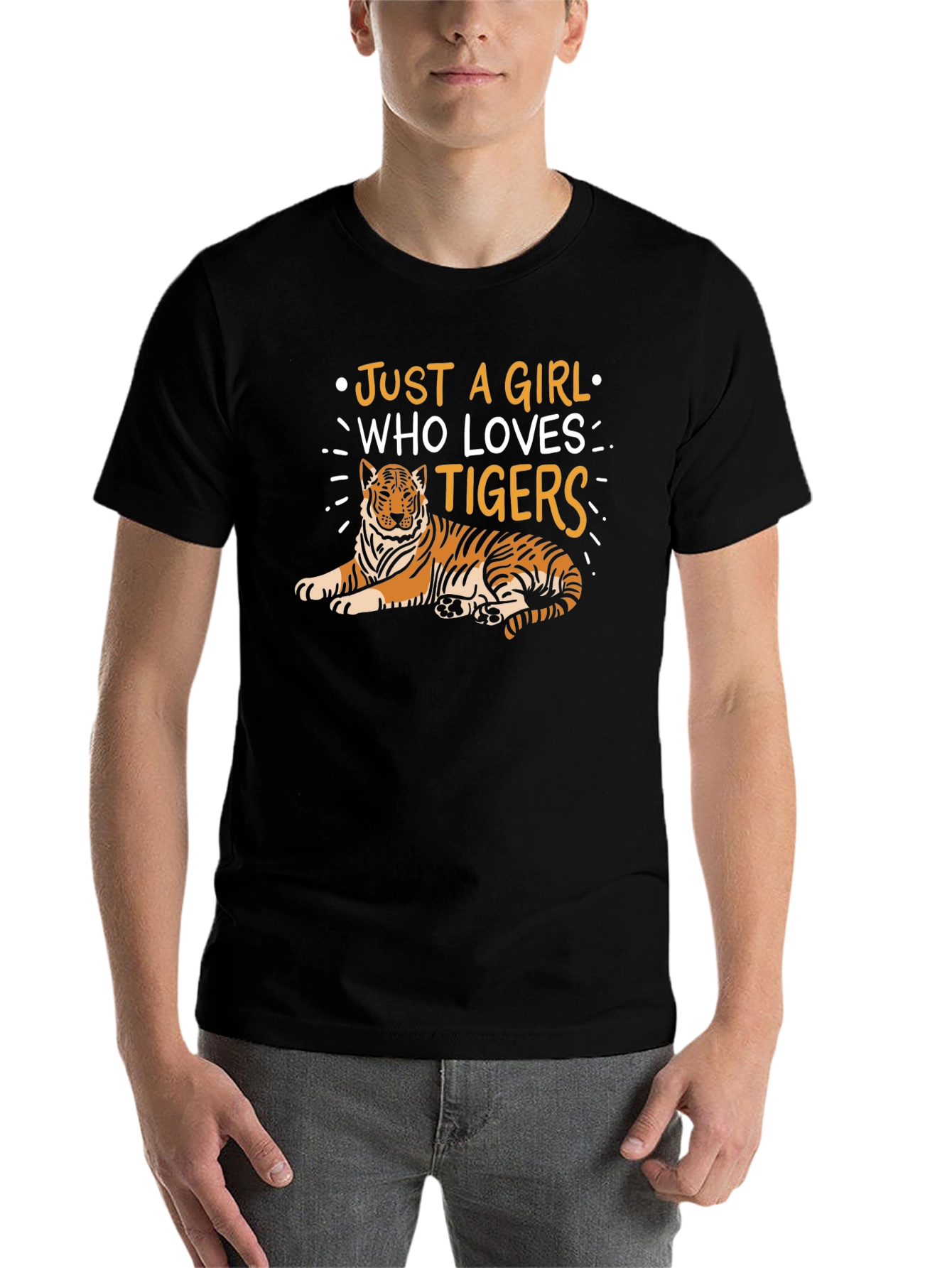Black Just a Girl Who Loves Tigers T-Shirt - Black view 7