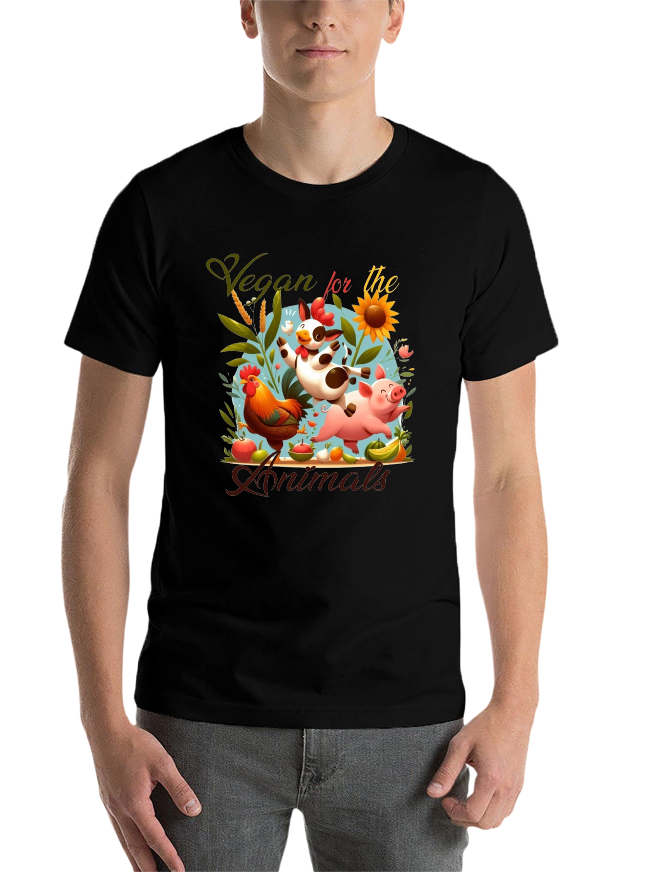 Black Vegan for the Animals Graphic Tee view 7