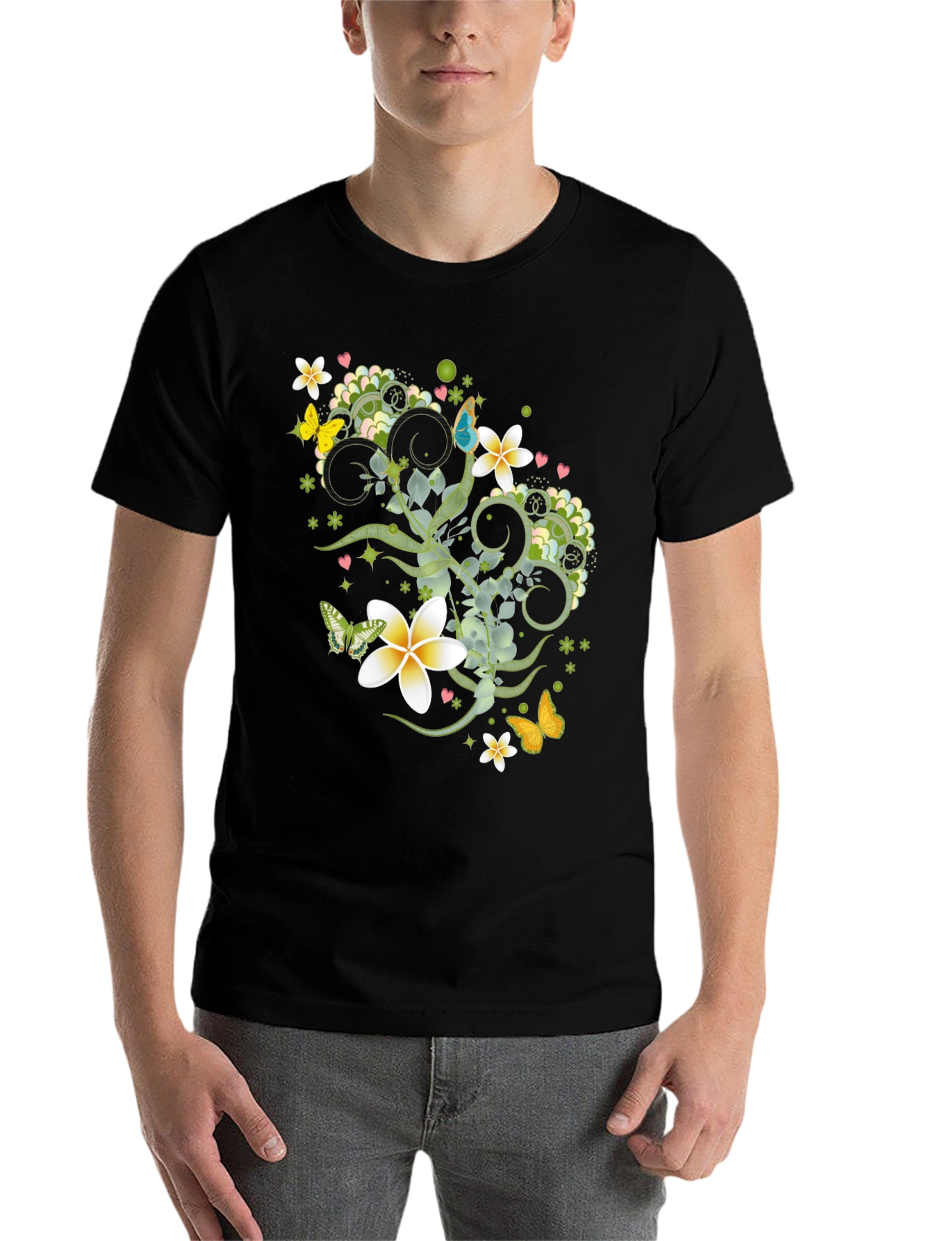 Black Floral Butterfly Graphic Black T-Shirt view 7