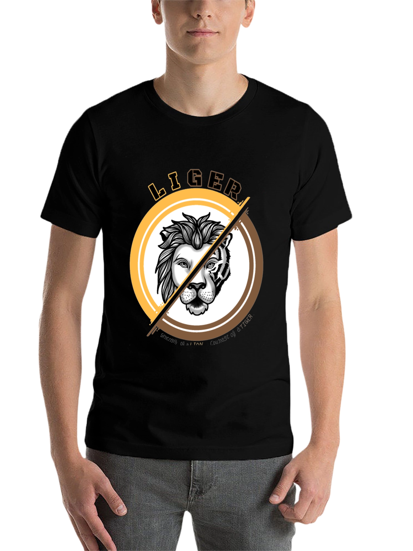 Black LIGER Graphic Print T-Shirt - Lion & Tiger Hybrid Design view 7