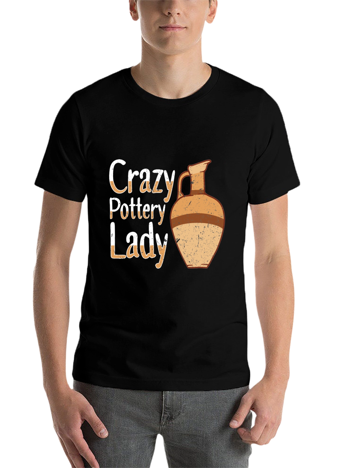 Black Crazy Pottery Lady T-Shirt, Ceramic Art Gift view 7