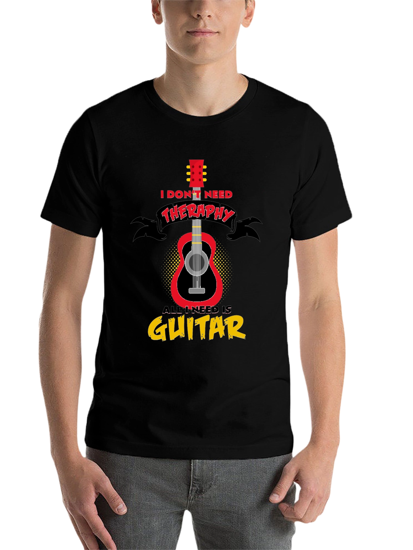 Black Guitar Therapy T-Shirt - Musician Gift view 7