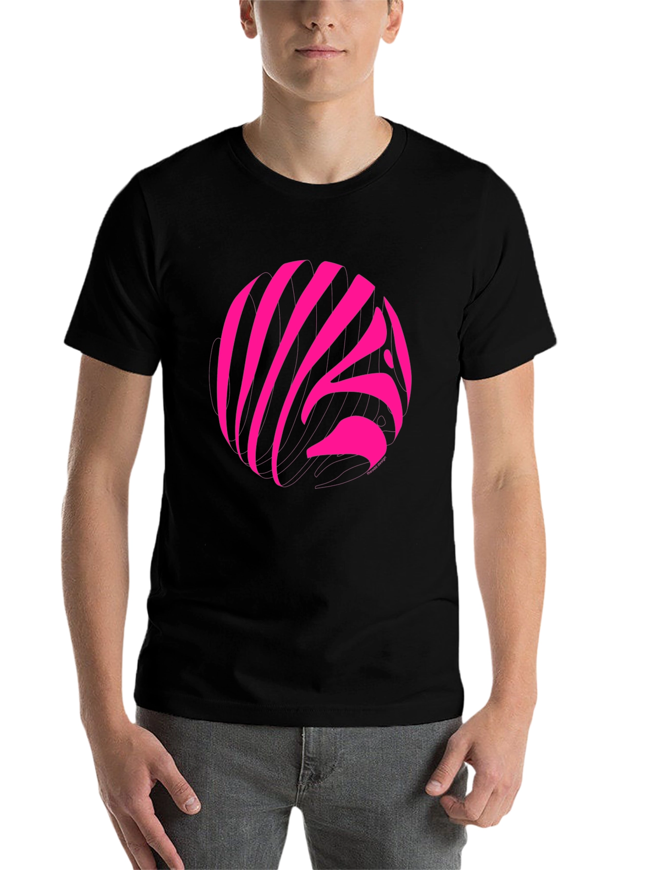 Black Vibrant Pink Zebra Print Crew Neck T-Shirt view 7
