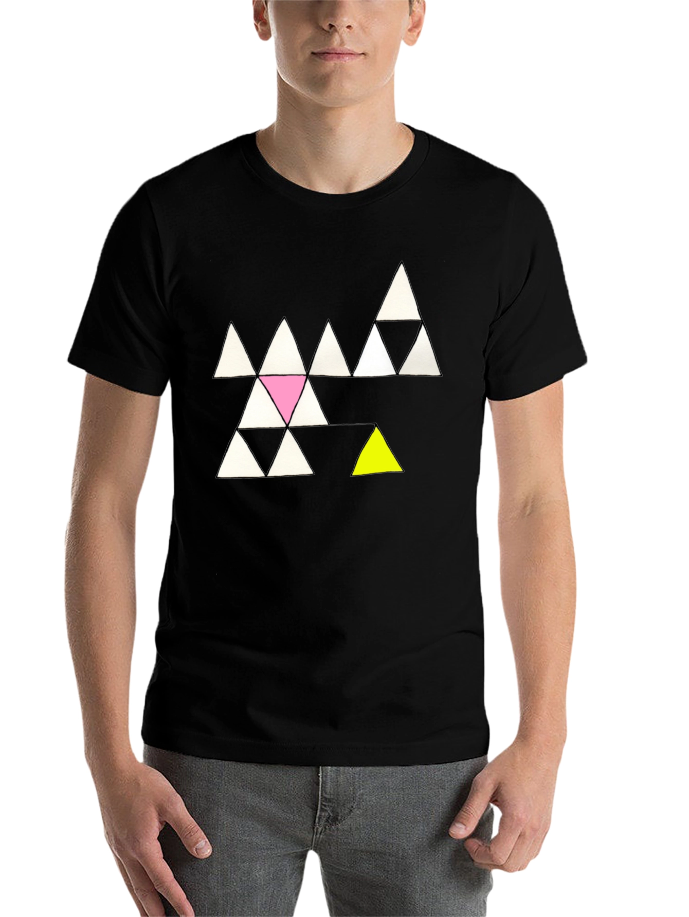 Black Geometric Triangle Pattern Tee - Unique Design, Soft Cotton view 7