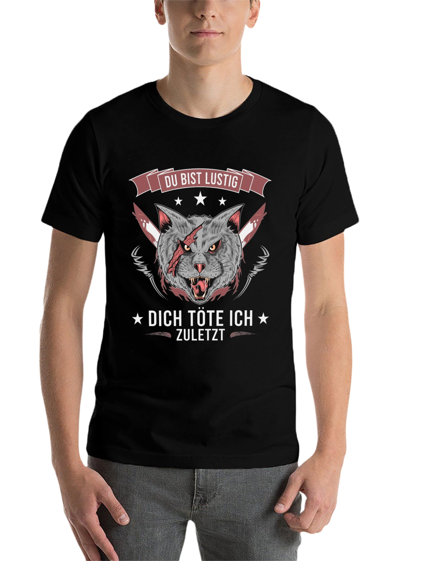 Black Funny Cat Graphic Tee - "Du Bist Lustig"  view 7