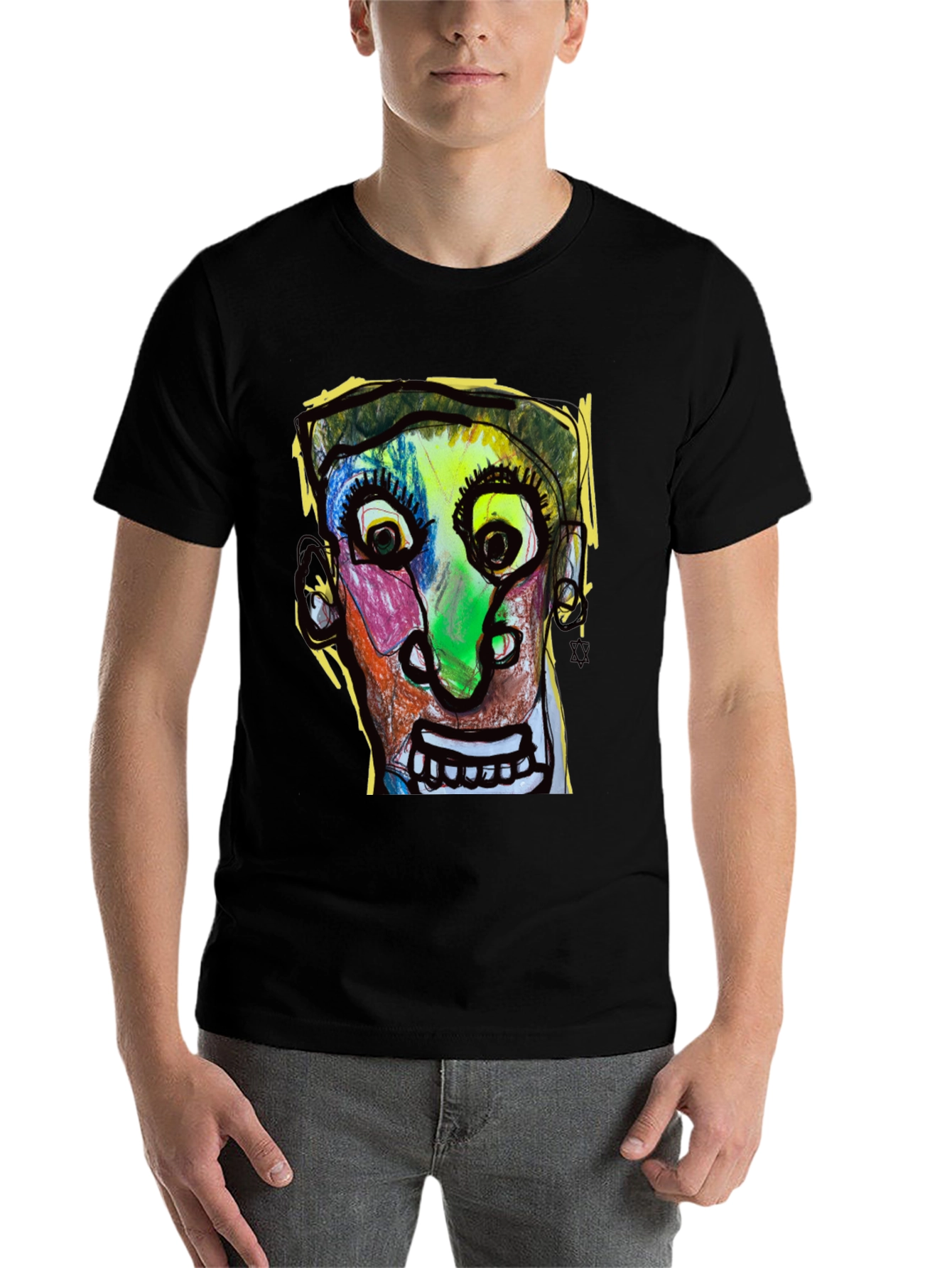 Black Abstract Face Graphic T-Shirt - Unique Art Tee view 7