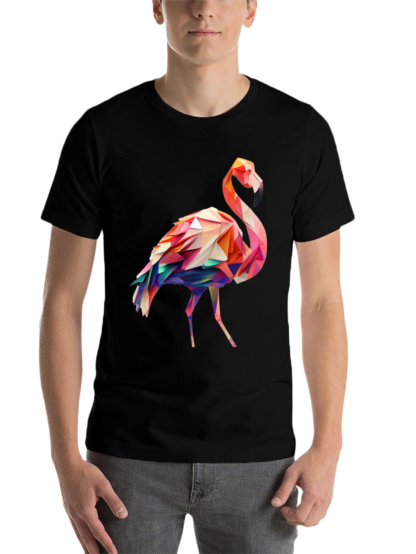 Black Geometric Flamingo Graphic Tee view 7