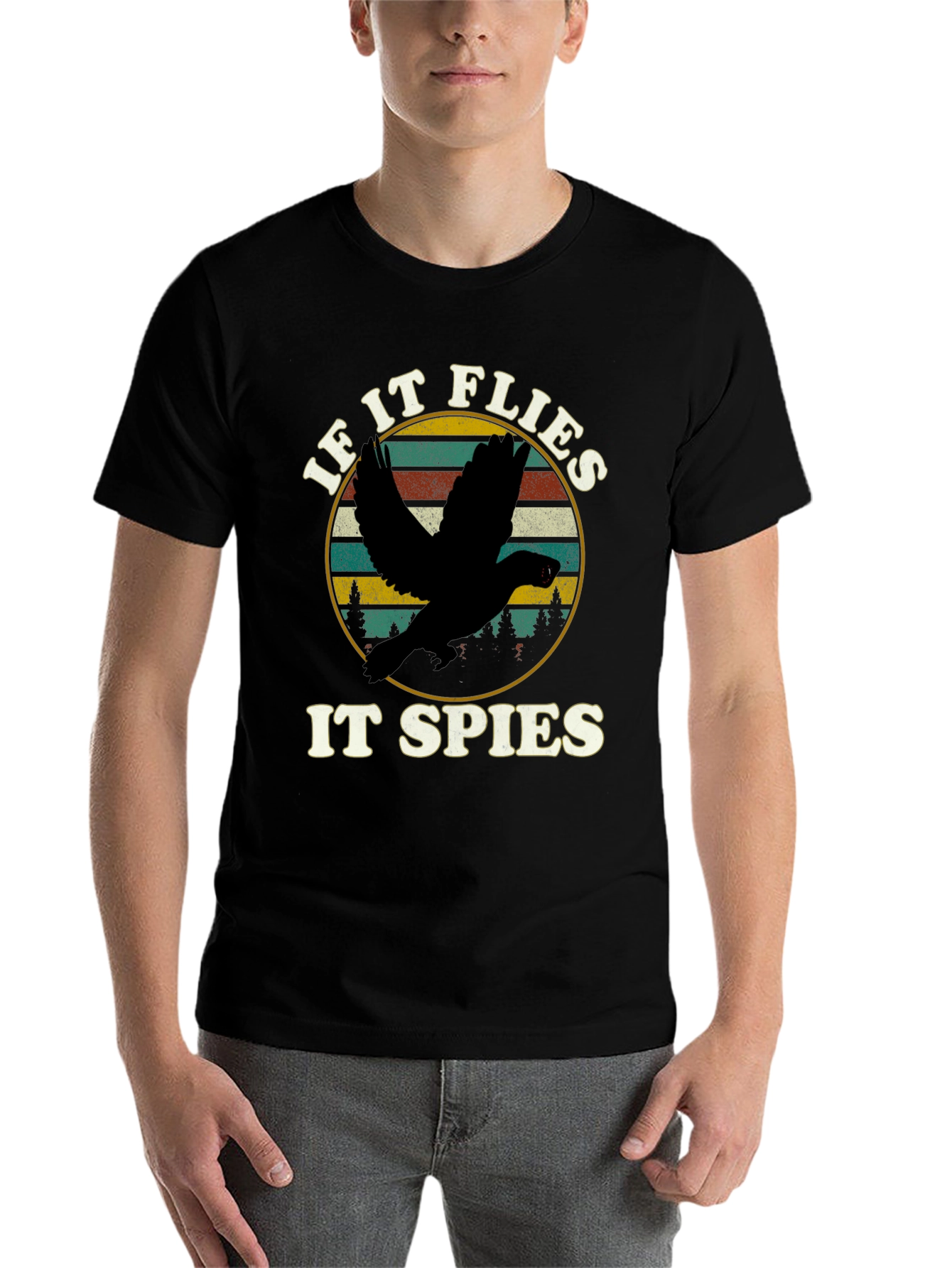 Black If It Flies It Spies T-Shirt view 7