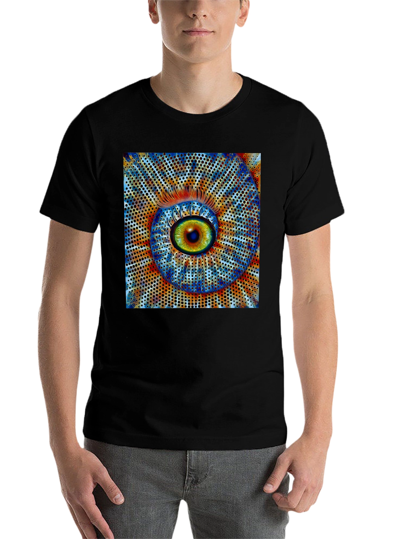 Black Surreal Eye Graphic Black T-Shirt view 7
