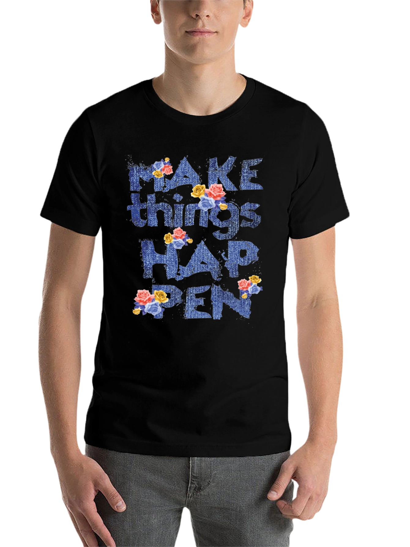 Black Floral 'Make Things Happen' Graphic Tee view 7