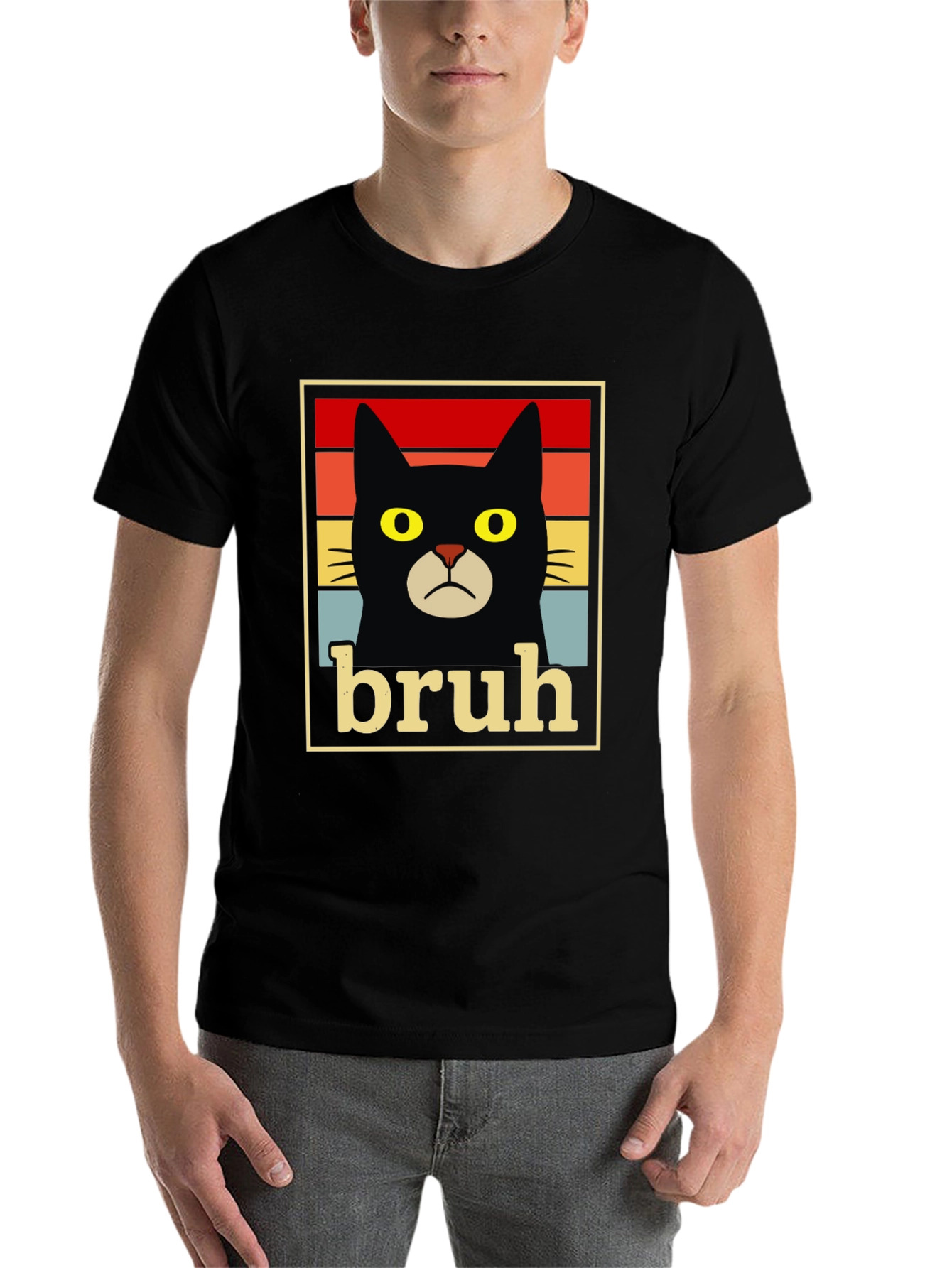 Black Bruh Cat T-Shirt - Funny Graphic Tee view 7