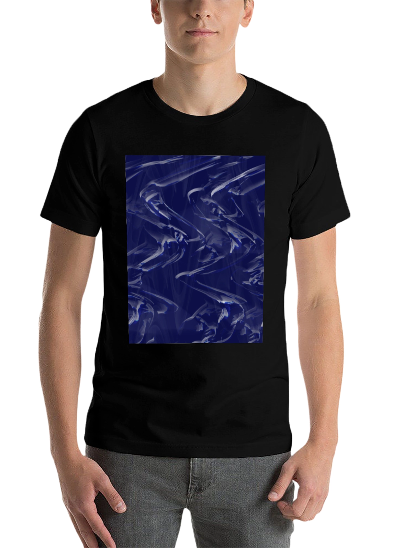 Black Abstract Blue Fluid Art Graphic Black T-Shirt view 7