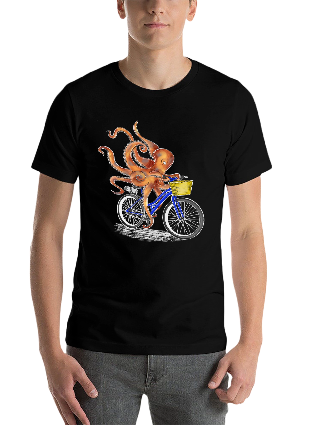 Black Octopus on Bike Graphic Tee - Unique & Fun T-Shirt view 7