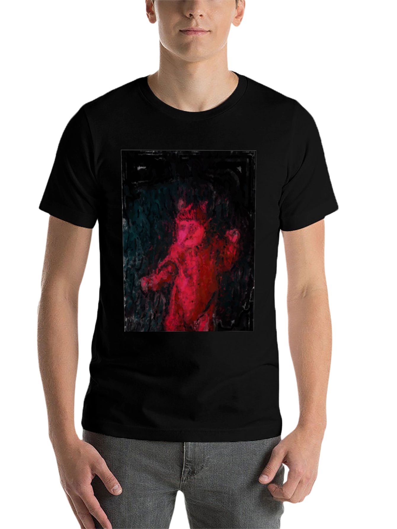 Black Abstract Red Figure Black T-Shirt view 7