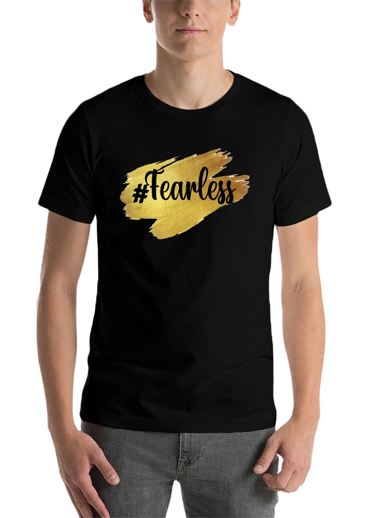 Black Fearless Graphic Tee - Gold Brush Print view 7