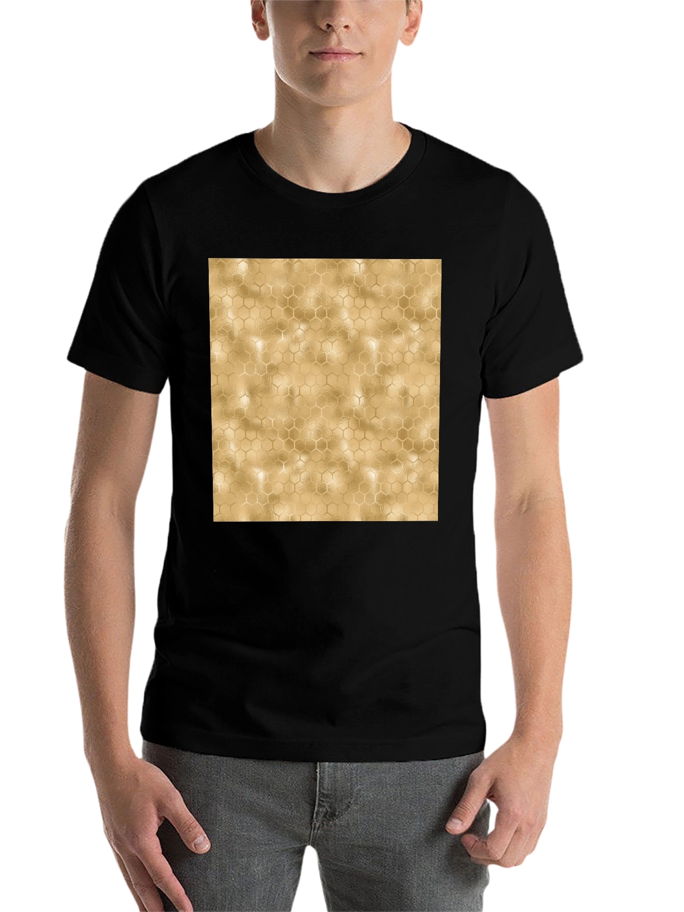 Black Honeycomb Pattern Black T-Shirt view 7