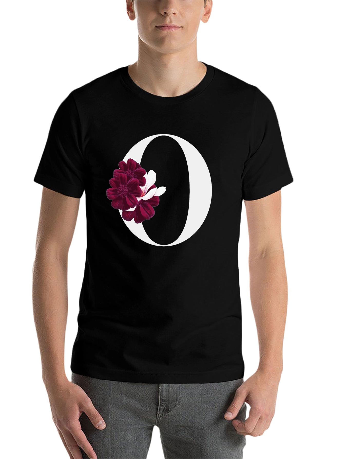 Black Floral Letter O Black T-Shirt view 7
