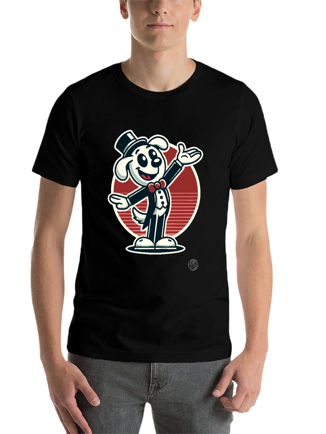 Black Dapper Dog Cartoon T-Shirt - Black Cotton Blend view 7