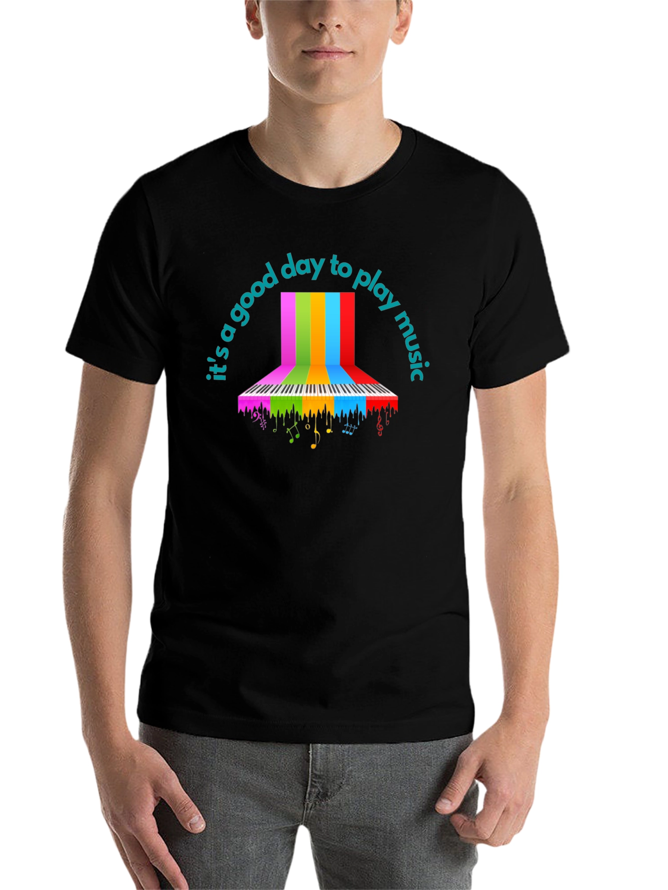 Black Rainbow Piano Keys T-Shirt - Music Lover Tee view 7