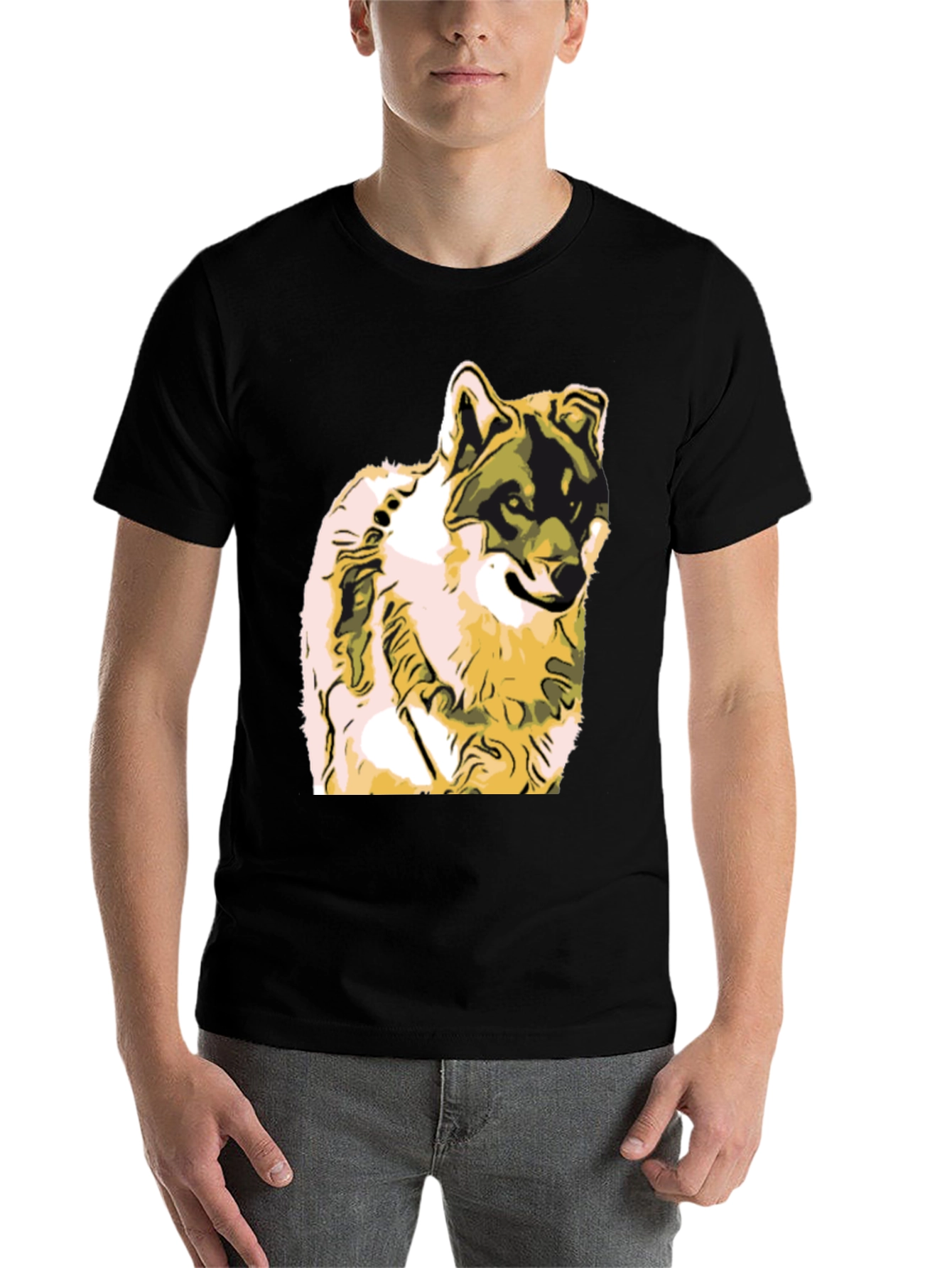 Black Wolf Graphic Print Black T-Shirt view 7
