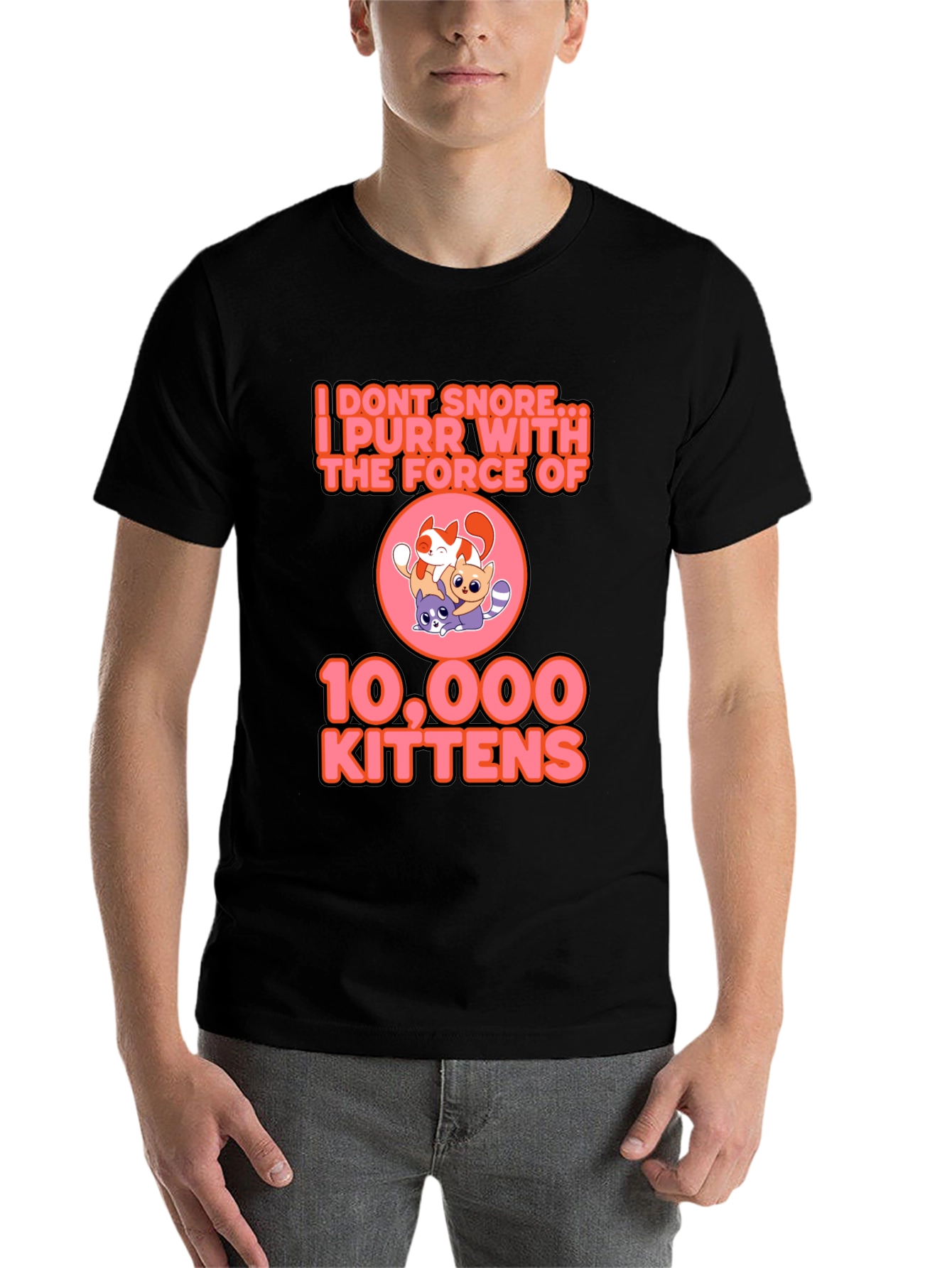 Black I Purr With The Force Of 10,000 Kittens Black T-Shirt view 7