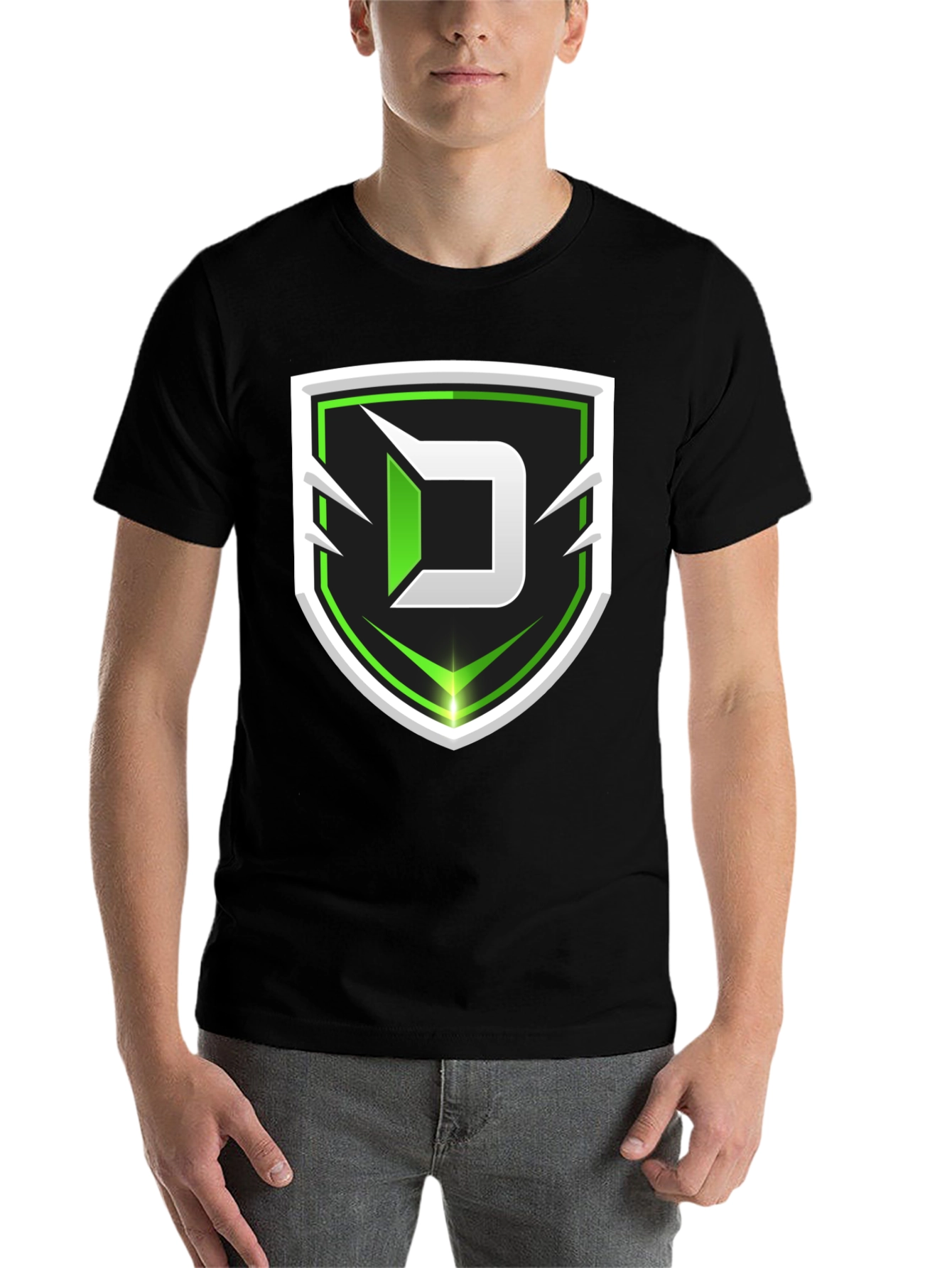 Black Tee with Green D Shield Logo - 7