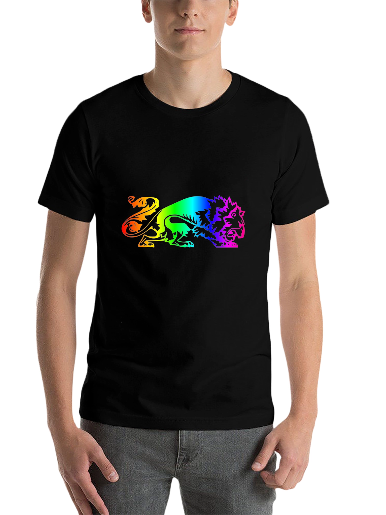 Black Rainbow Lion Graphic Black T-Shirt view 7