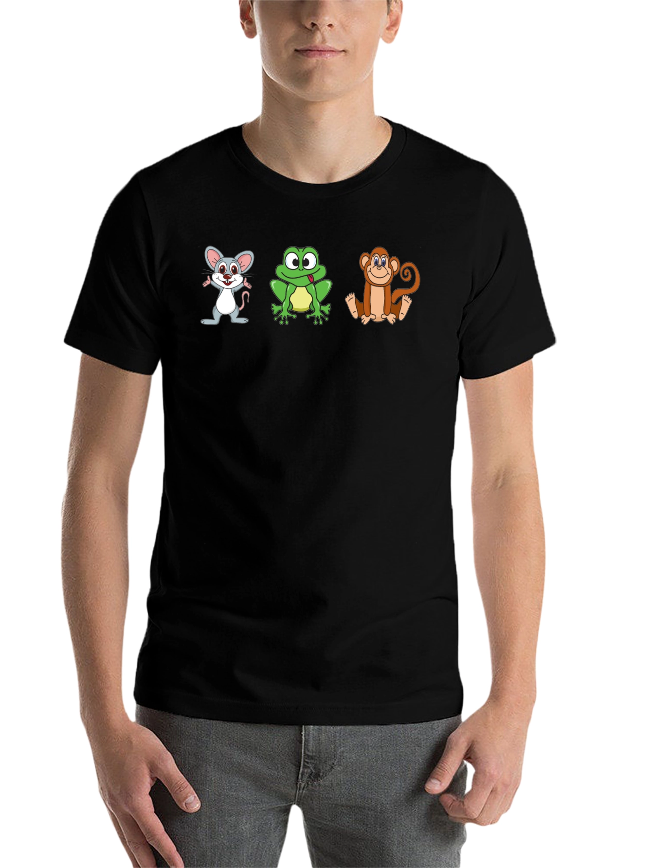 Black Cartoon Animals Graphic Tee - Black view 7