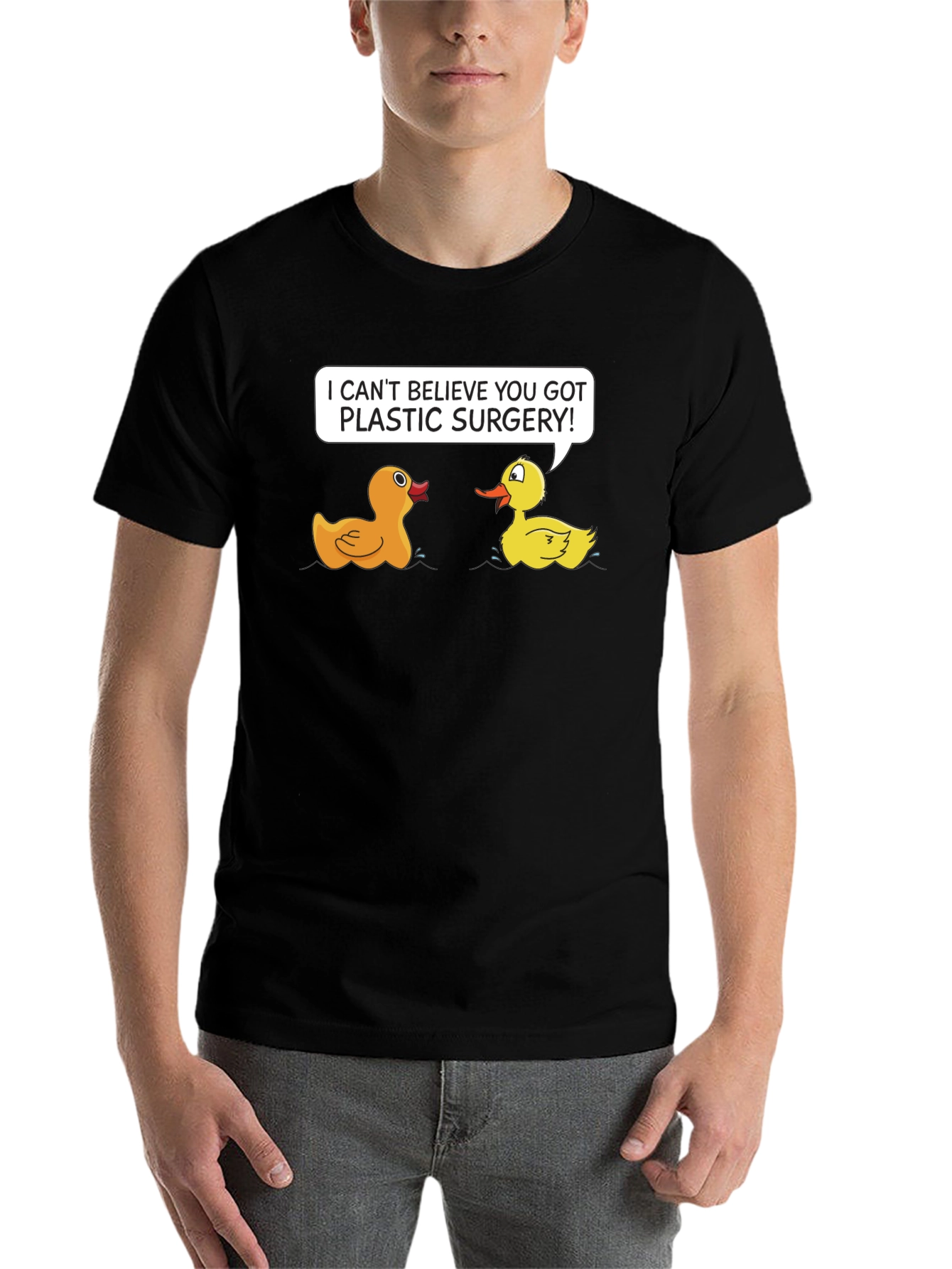Black Funny Plastic Surgery Duck Cartoon Graphic T-Shirt view 7