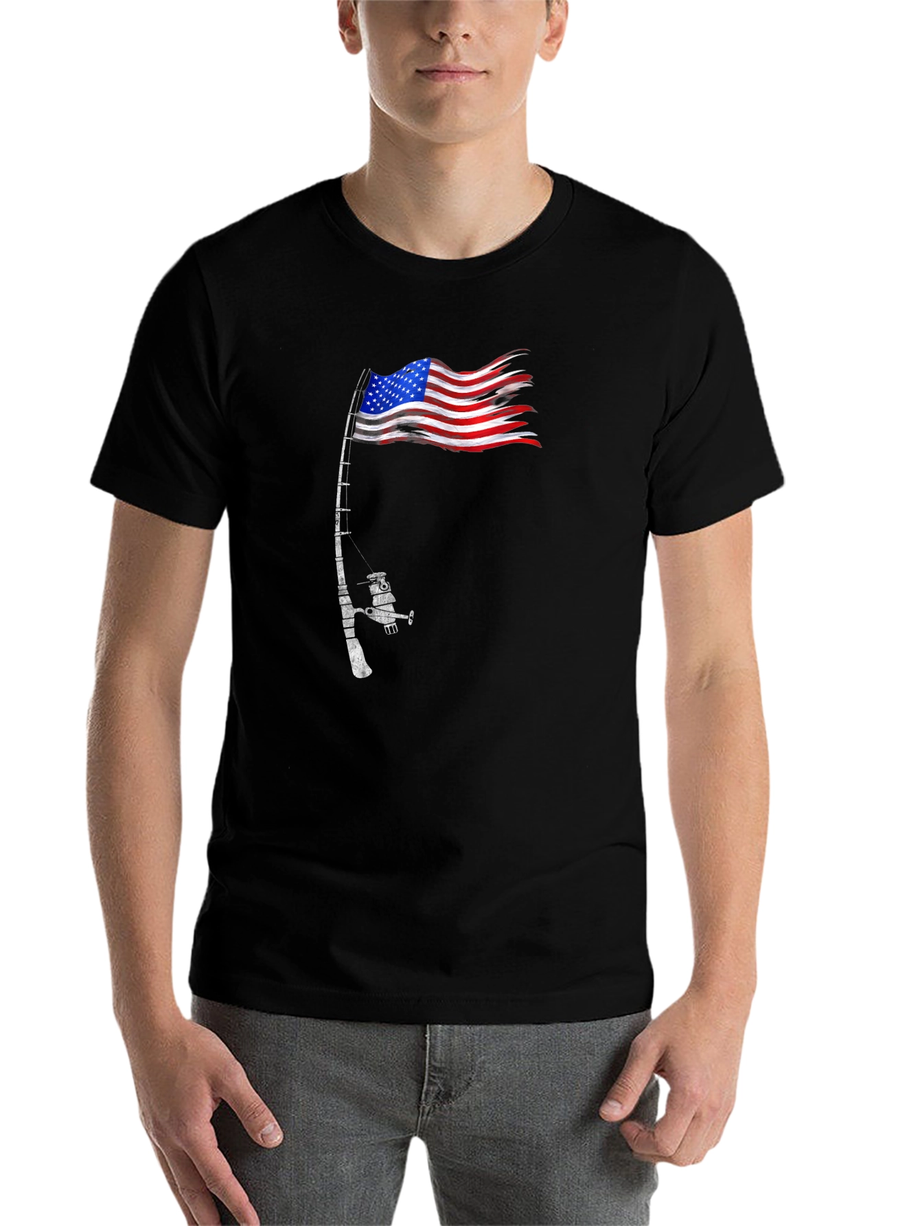 Black American Flag Fishing T-Shirt - Patriotic Angler view 7