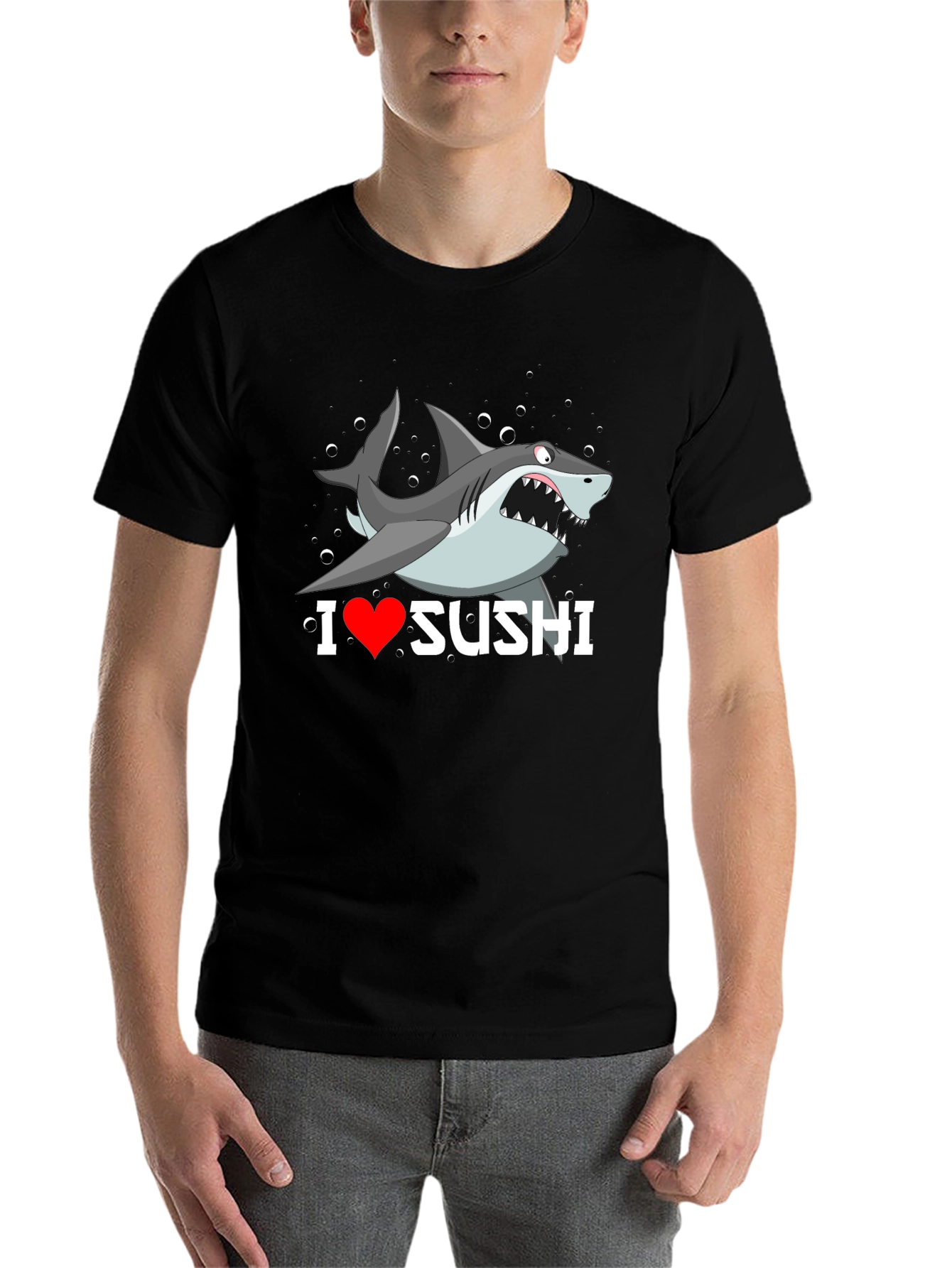 Black I Heart Sushi Shark Graphic T-Shirt view 7