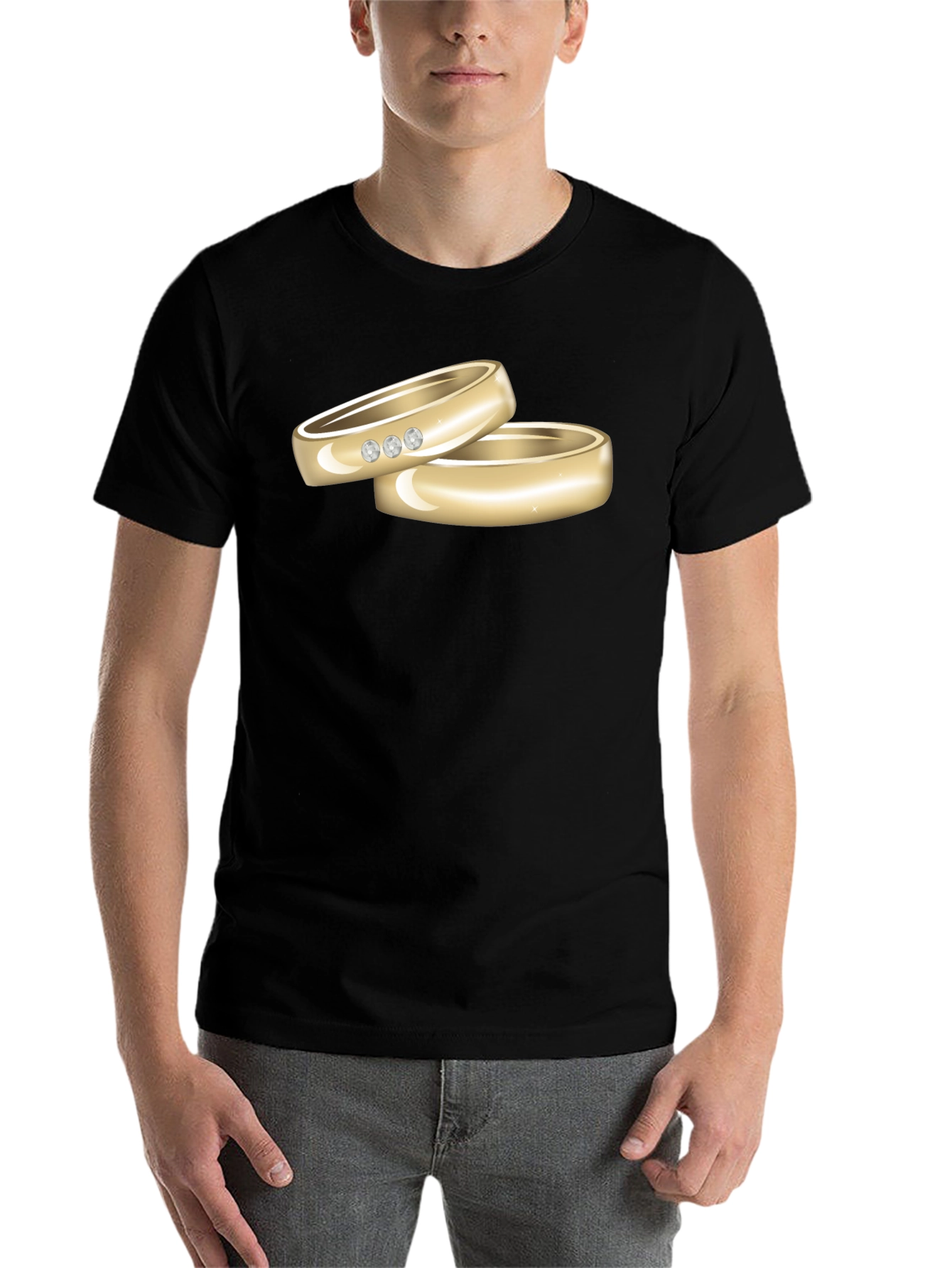 Black Wedding Rings Graphic Tee - Stylish Black T-Shirt view 7