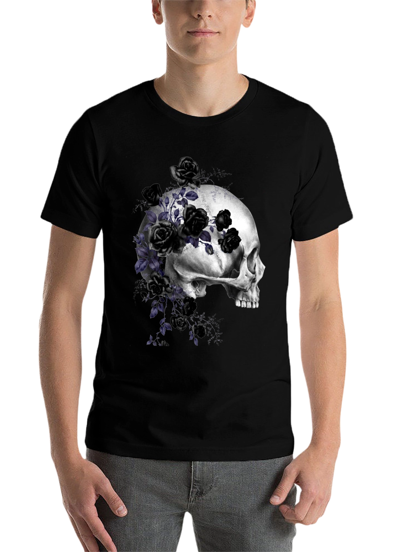 Black Skull and Roses Graphic T-Shirt view 7