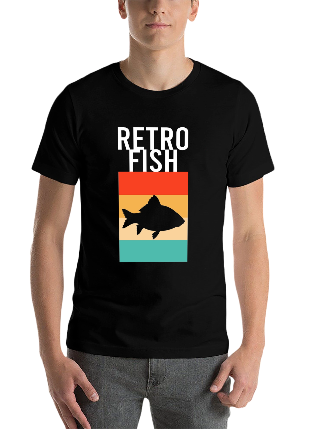 Black Retro Fish Graphic Tee - Stylish Men's Black T-Shirt view 7