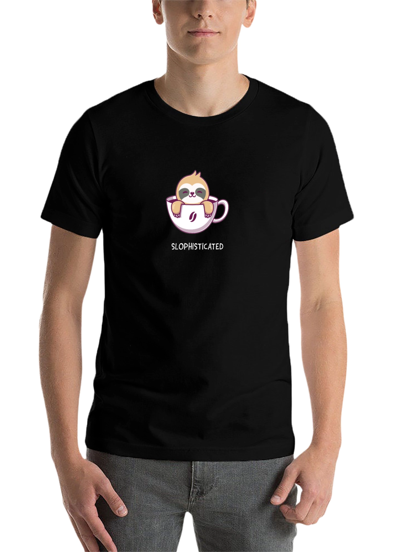 Black Sloth in Coffee Cup T-Shirt - Slophisticated Tee view 7