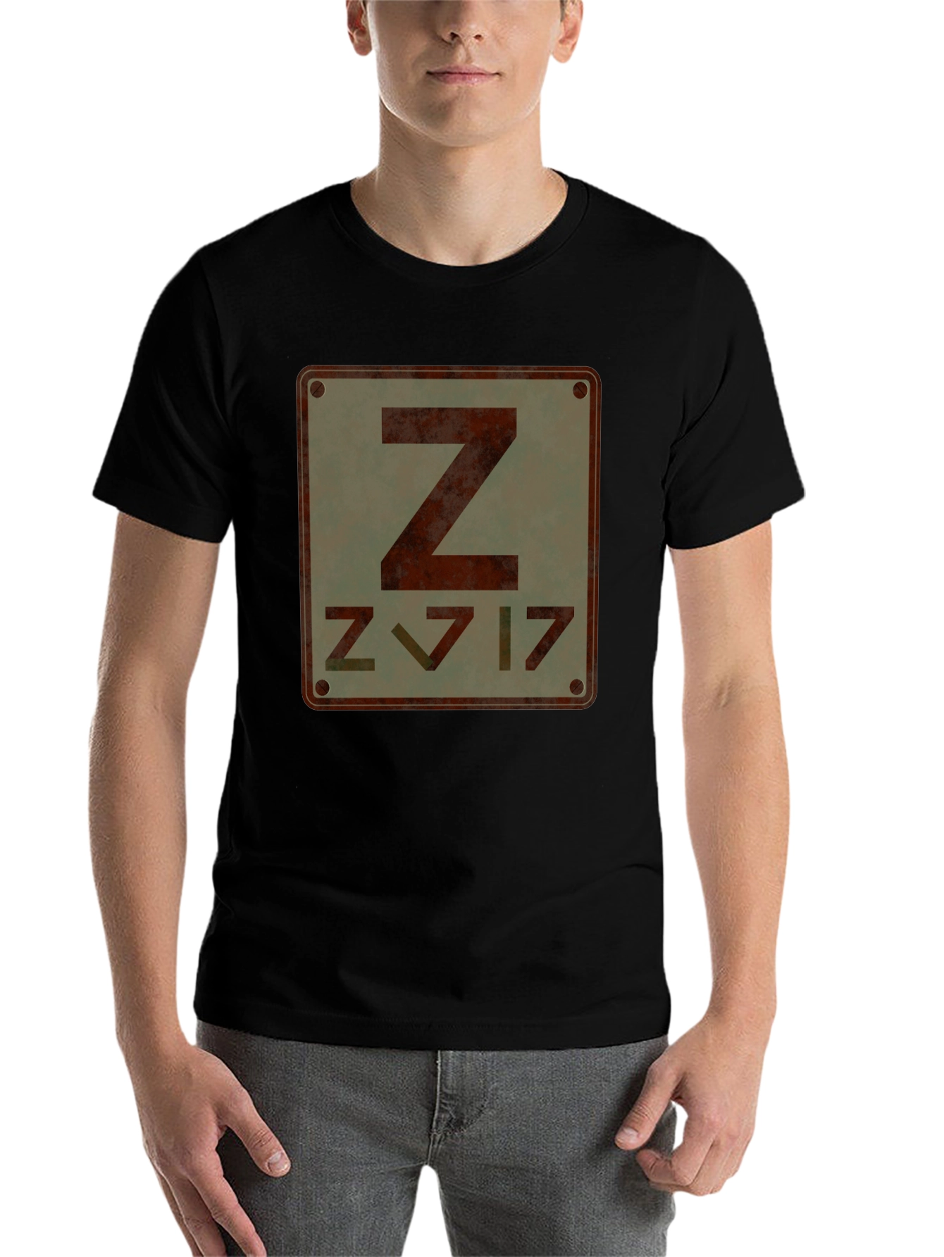 Black Retro Z Design Graphic T-Shirt view 7